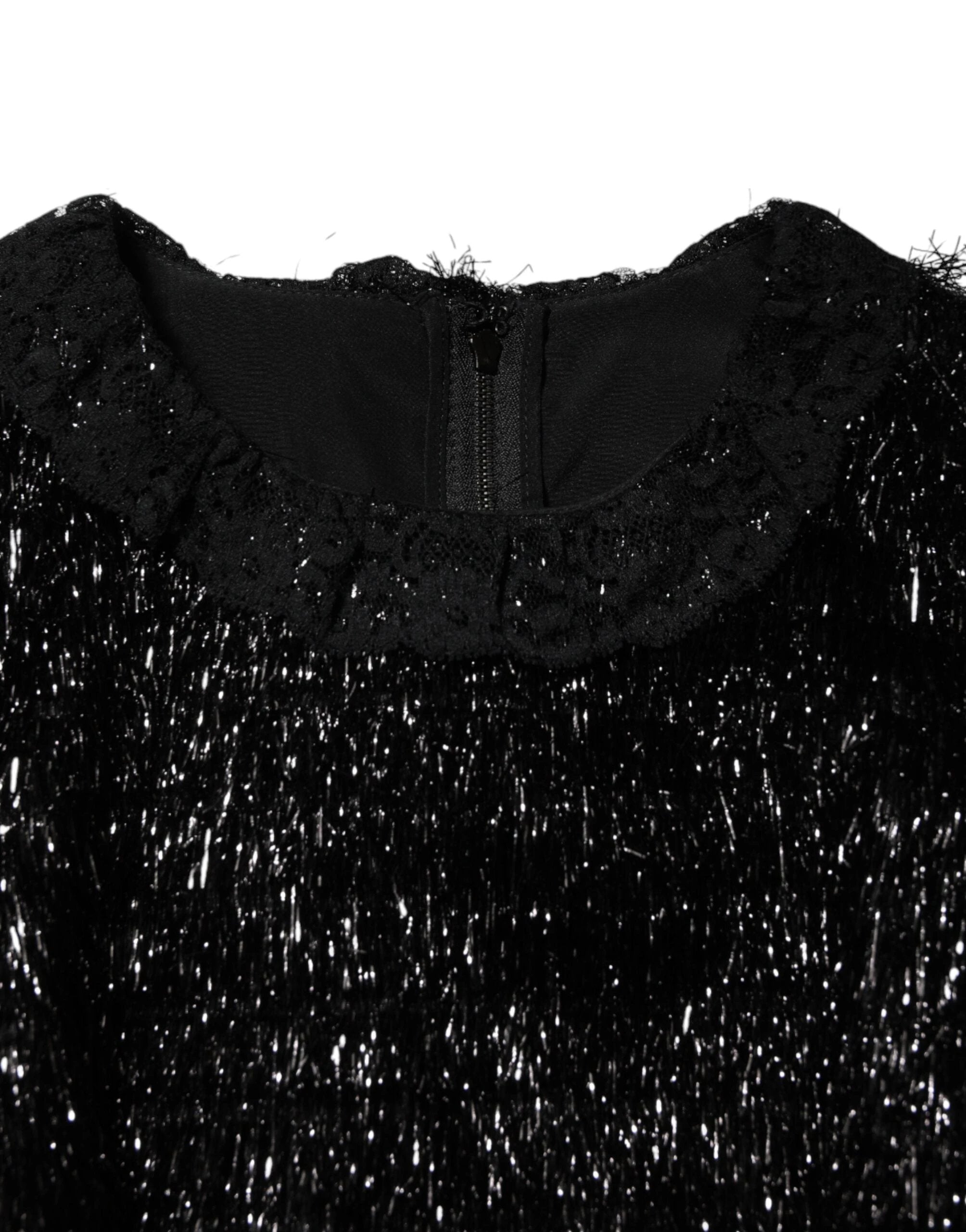 Dolce & Gabbana Metallic Black Polyester A-line Midi Dress by Dolce & Gabbana