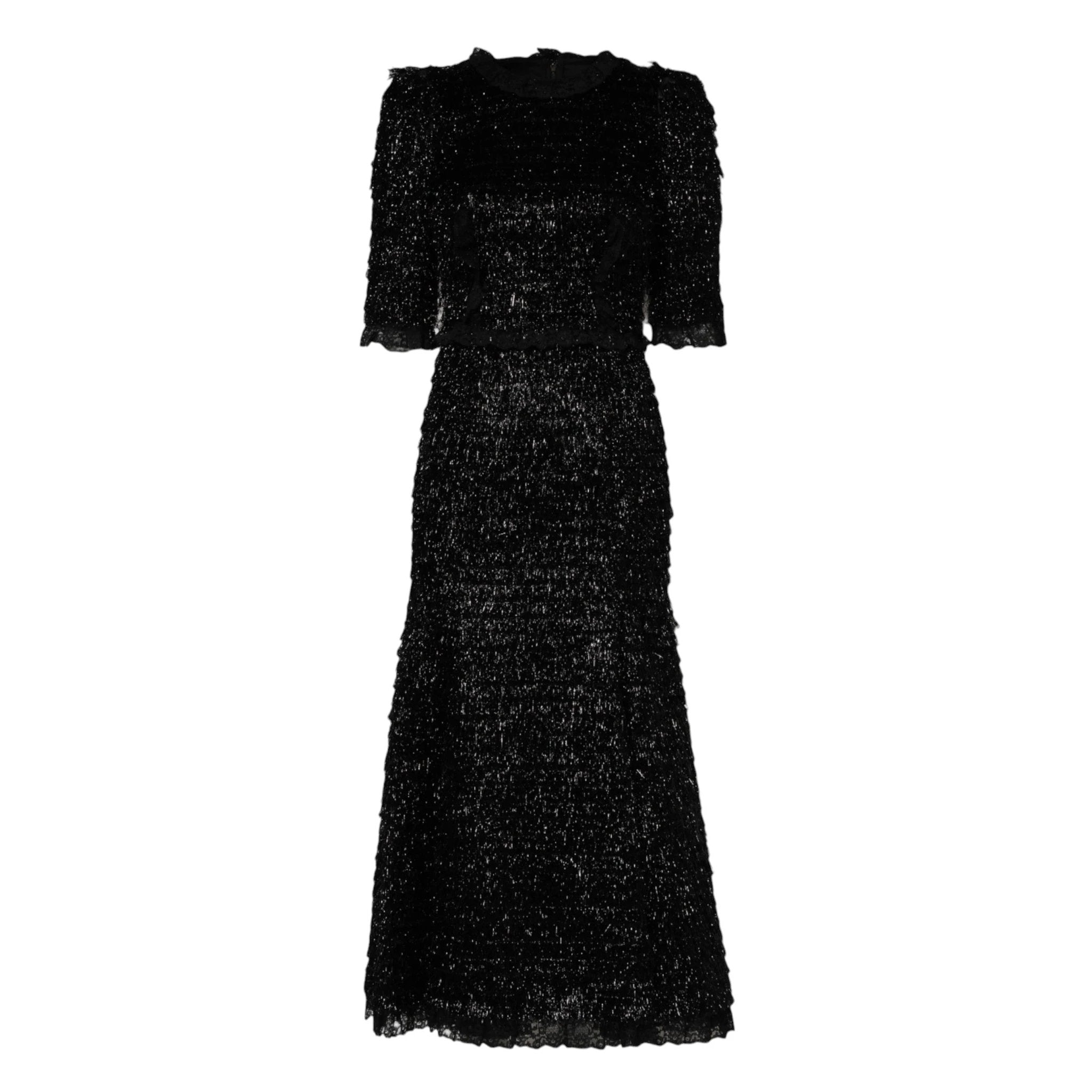 Dolce & Gabbana Metallic Black Polyester A-line Midi Dress by Dolce & Gabbana