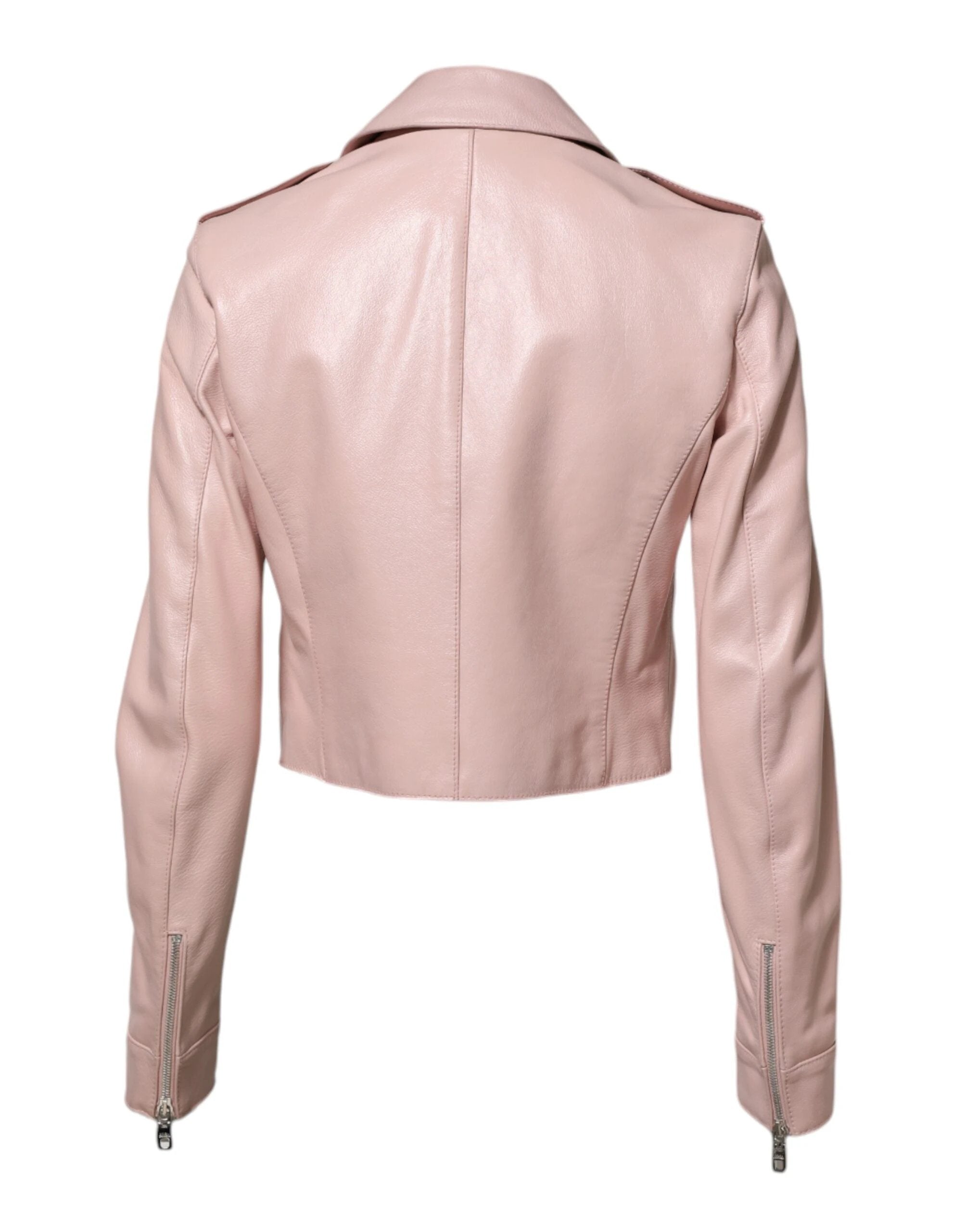 Dolce & Gabbana Light Pink Collar Leather Women Biker Jacket by Dolce & Gabbana