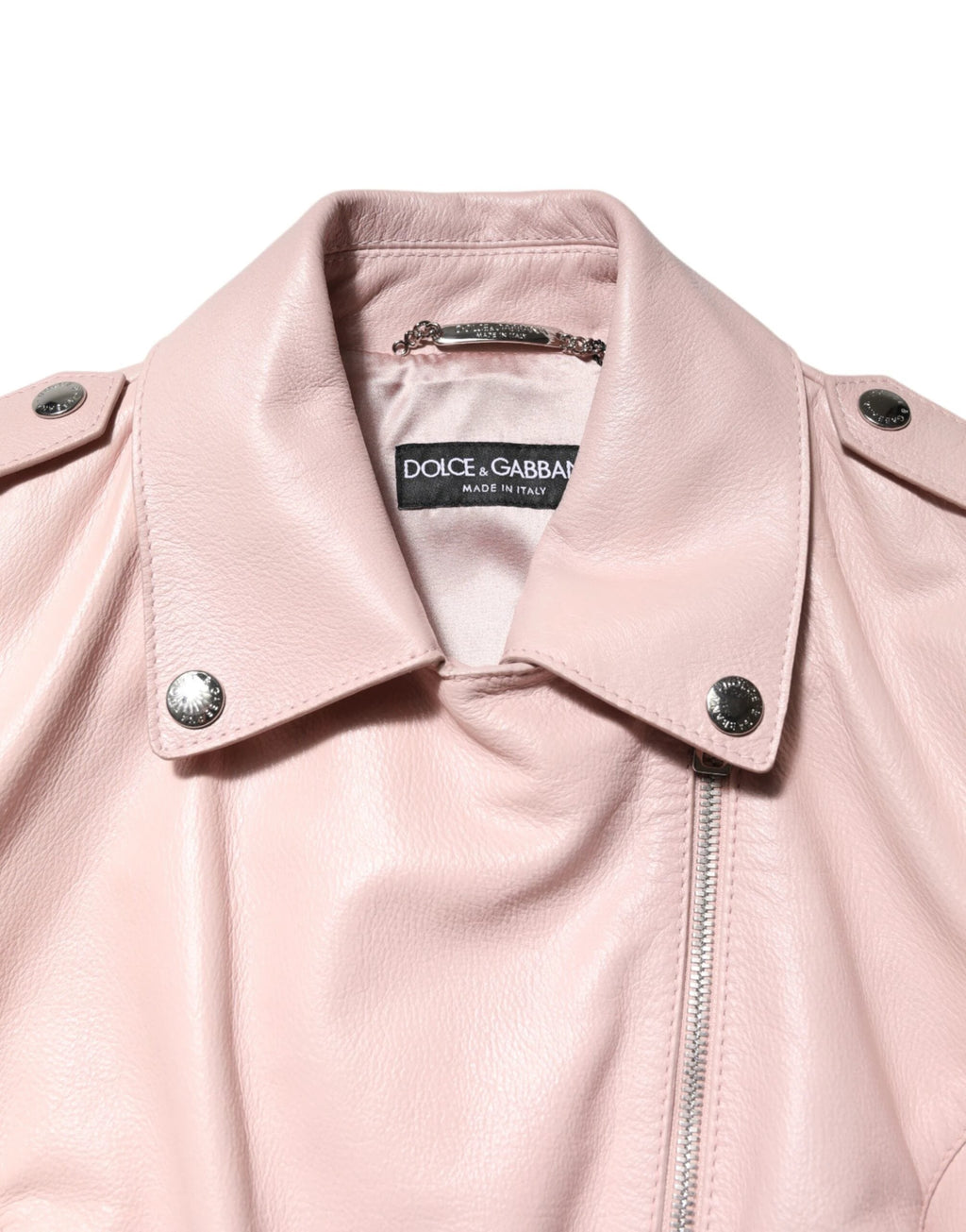 Dolce & Gabbana Light Pink Collar Leather Women Biker Jacket by Dolce & Gabbana