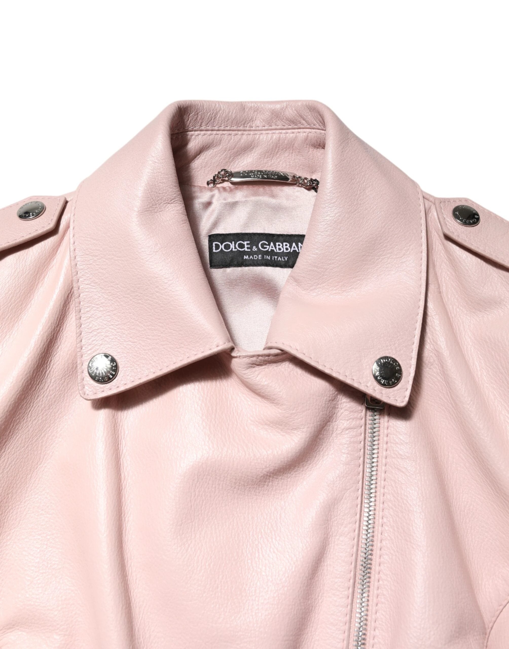 Dolce & Gabbana Light Pink Collar Leather Women Biker Jacket by Dolce & Gabbana
