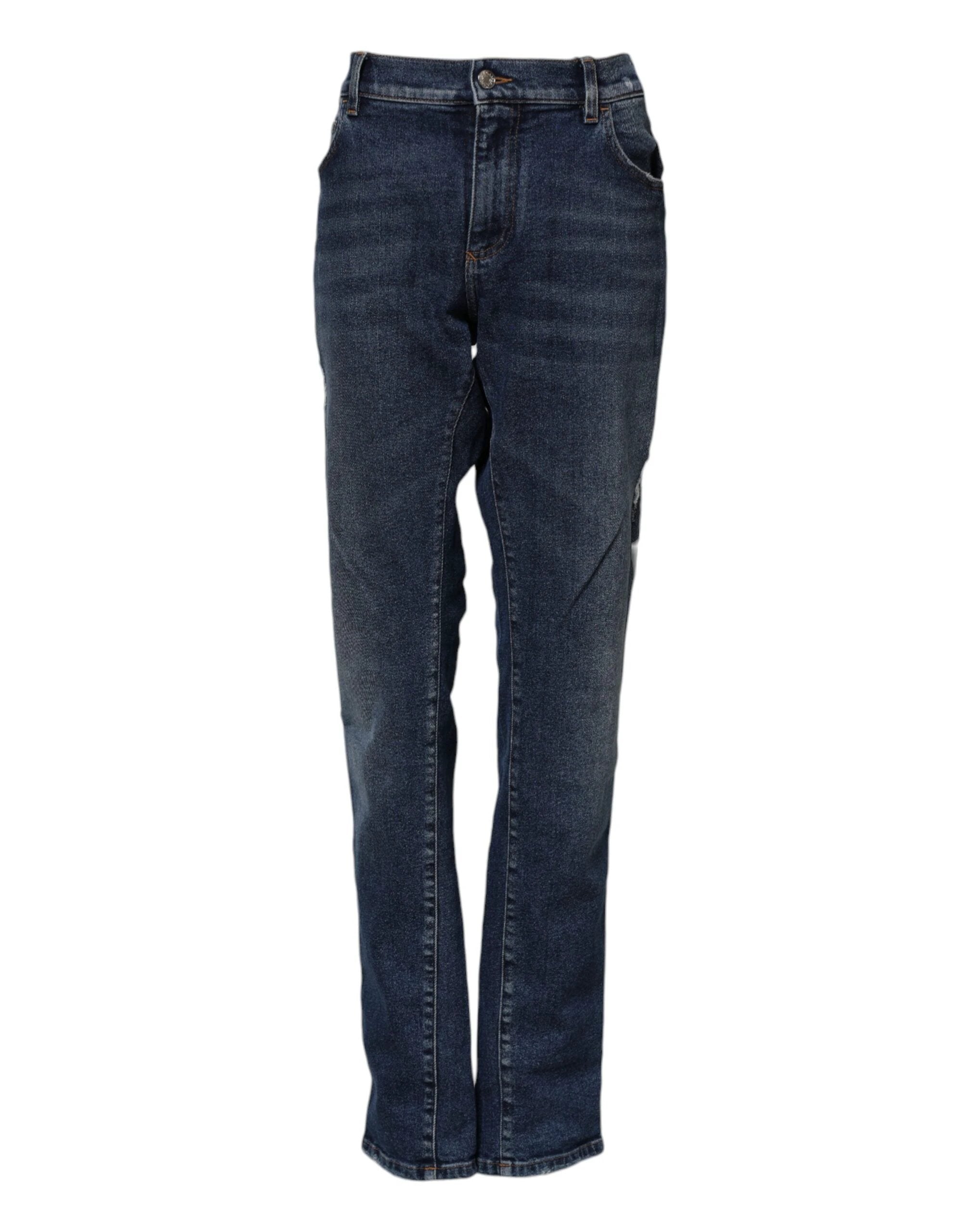 Dolce & Gabbana Blue Cotton Mid Waisted Straight Denim Jeans by Dolce & Gabbana