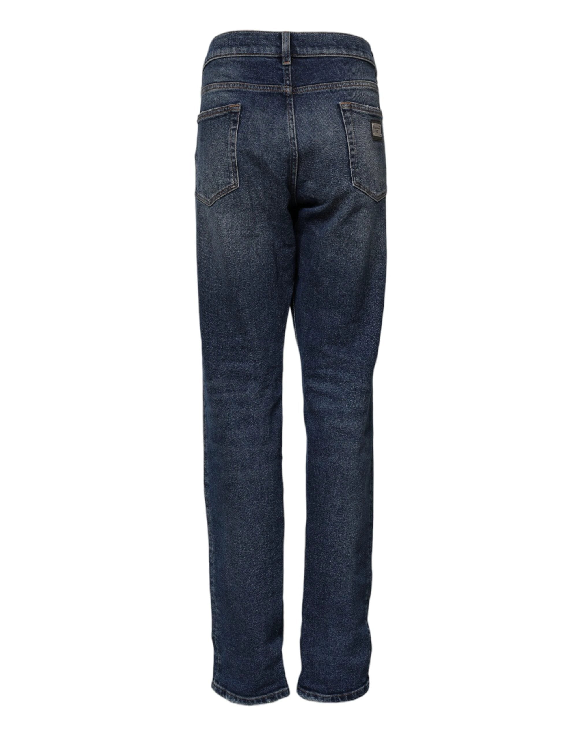 Dolce & Gabbana Blue Cotton Mid Waisted Straight Denim Jeans by Dolce & Gabbana