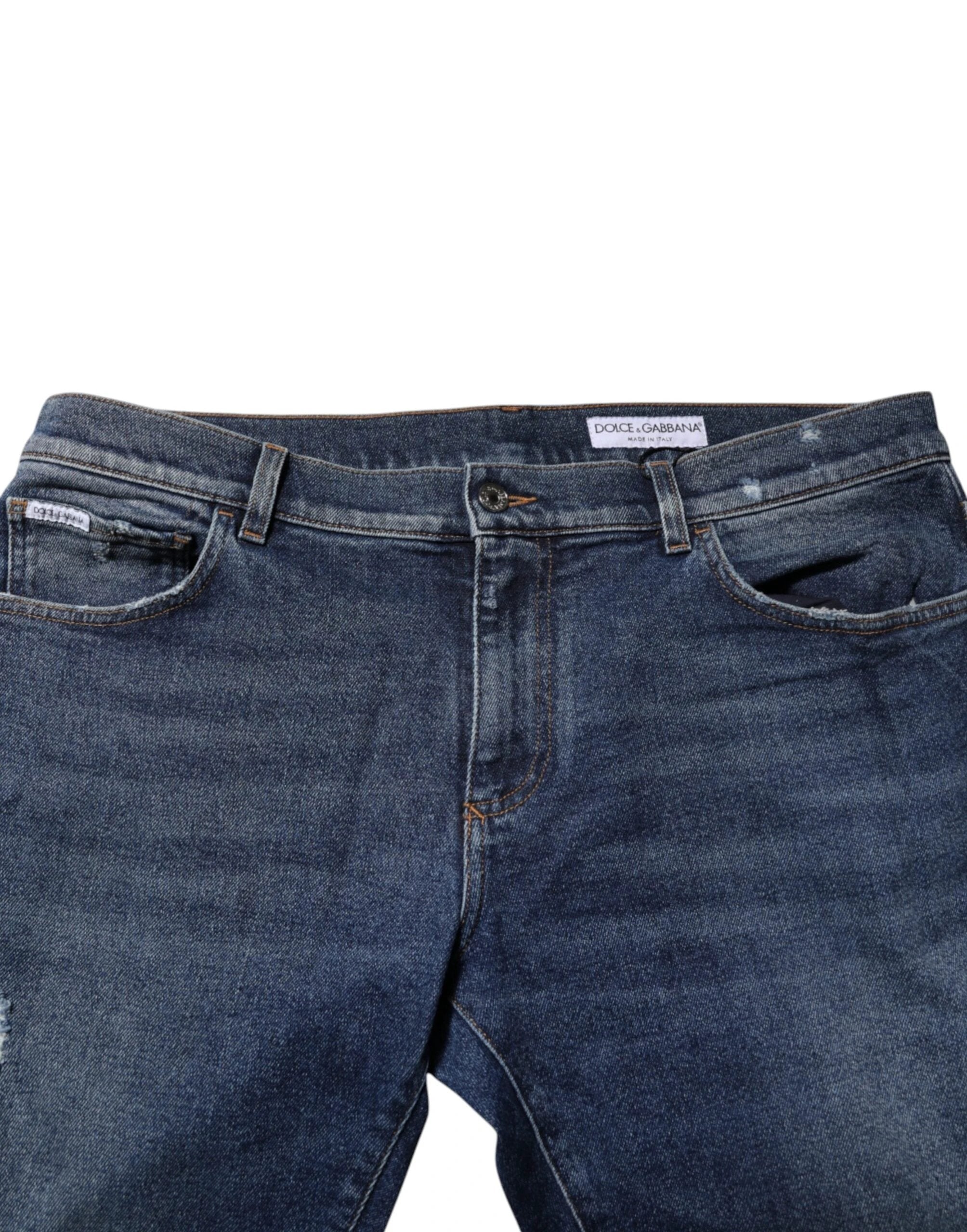 Dolce & Gabbana Blue Cotton Mid Waisted Straight Denim Jeans by Dolce & Gabbana