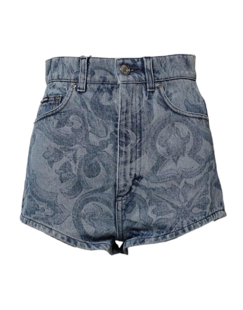 Dolce & Gabbana Blue Floral Print Denim Cotton Hot Pants Shorts by Dolce & Gabbana
