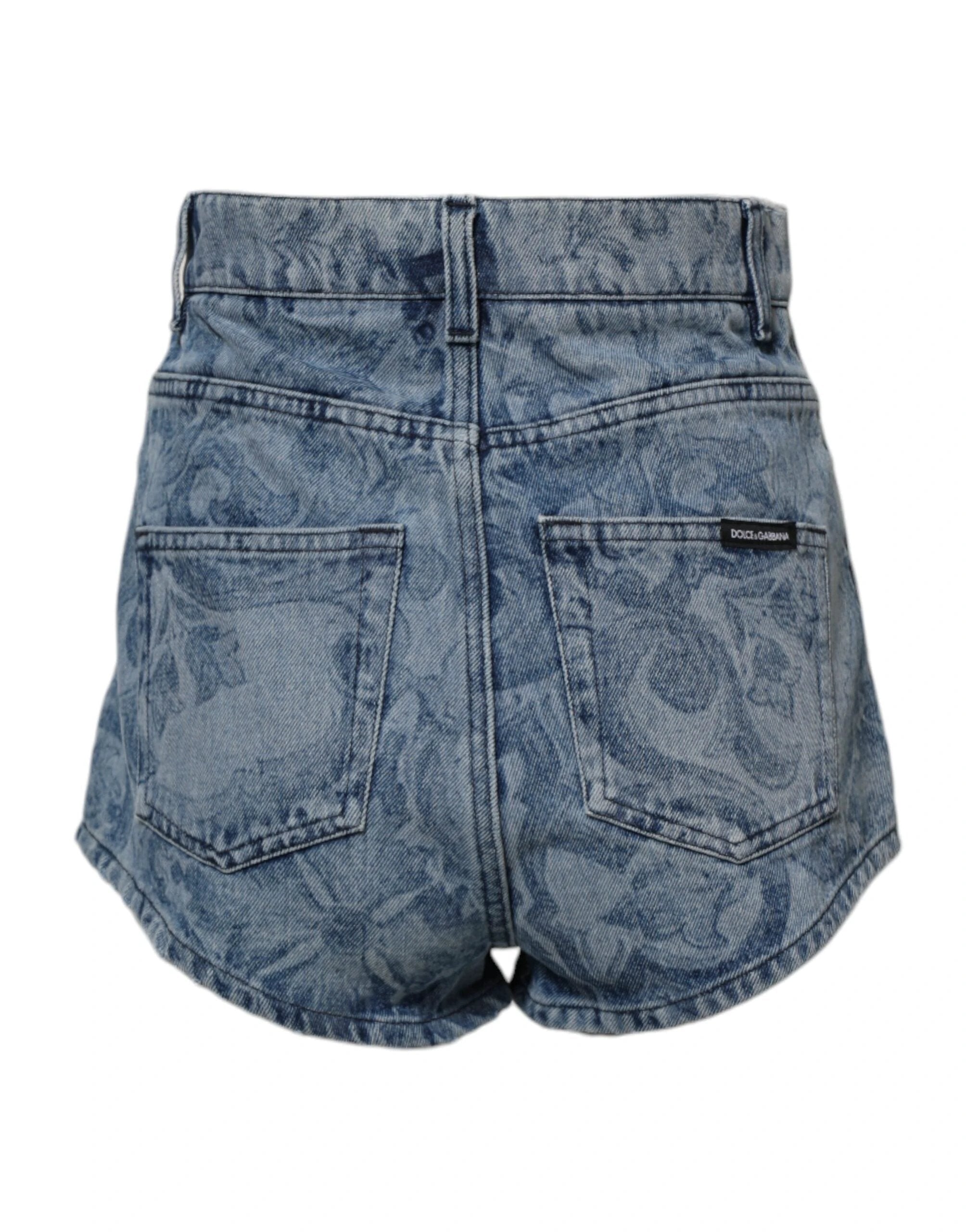 Dolce & Gabbana Blue Floral Print Denim Cotton Hot Pants Shorts by Dolce & Gabbana