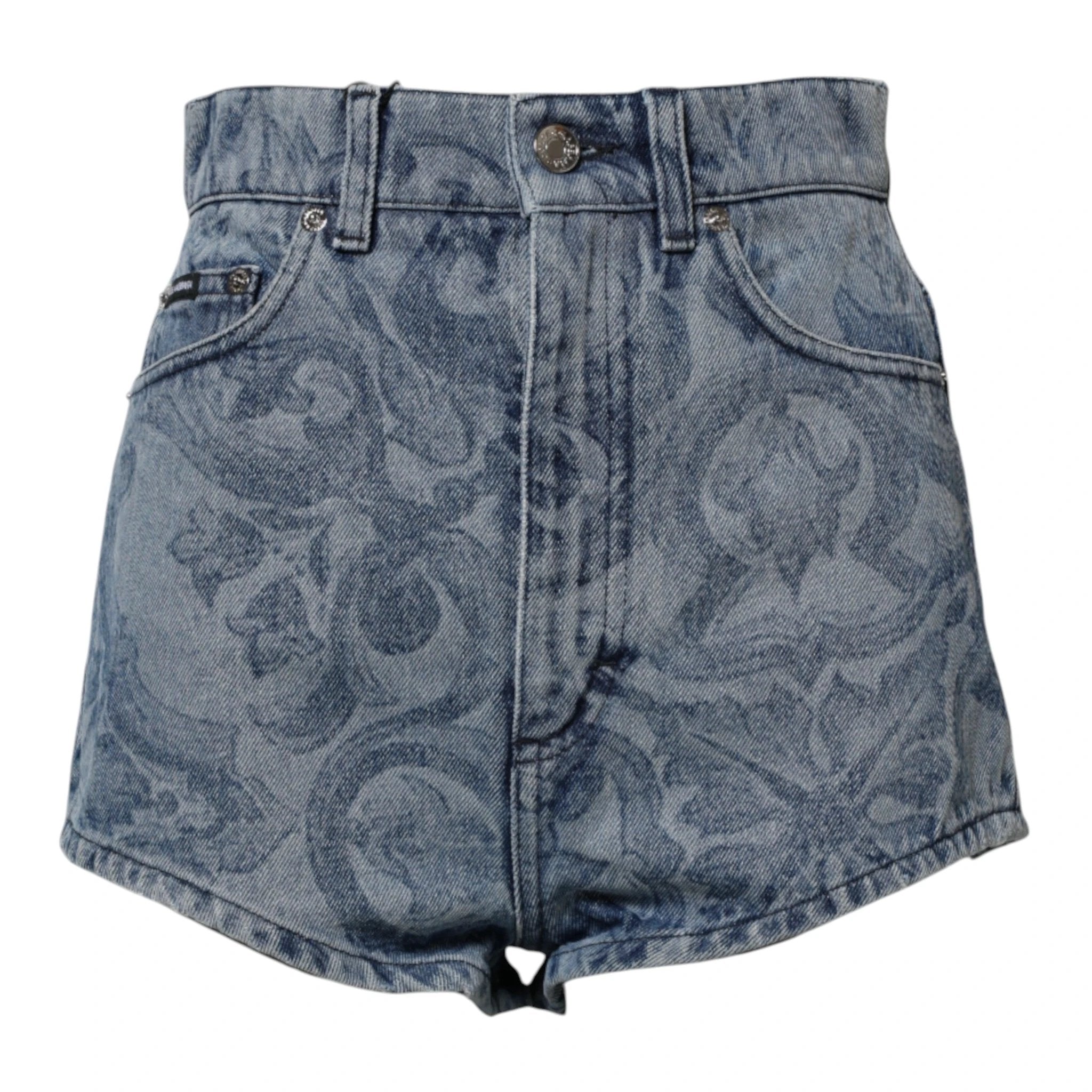 Dolce & Gabbana Blue Floral Print Denim Cotton Hot Pants Shorts by Dolce & Gabbana