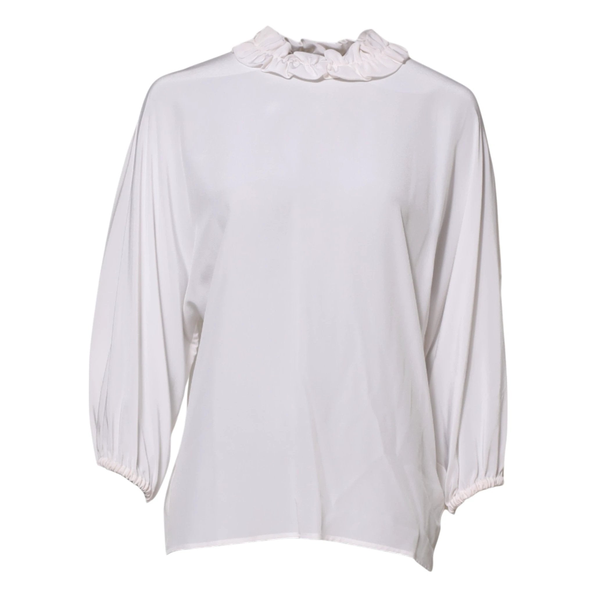 Dolce & Gabbana White Ruffled Neckline Blouse Pullover Top by Dolce & Gabbana