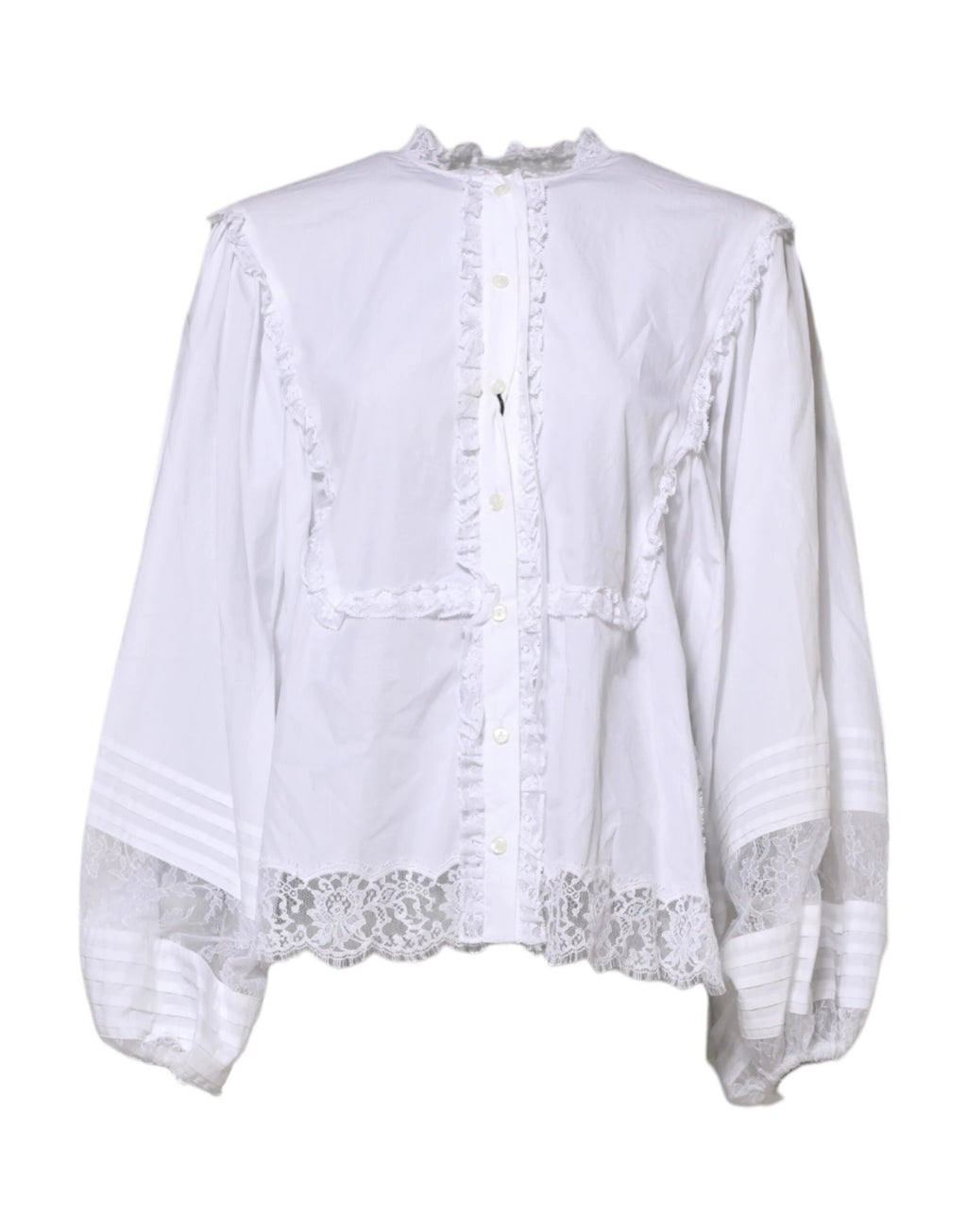 Dolce & Gabbana White Ruffled Lace Embellished Blouse Top by Dolce & Gabbana