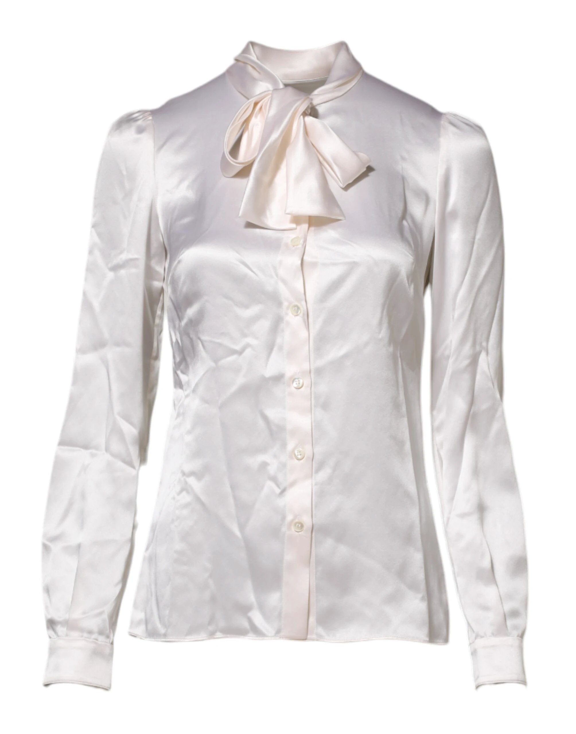 Dolce & Gabbana White Ascot Collar Long Sleeve Blouse Top by Dolce & Gabbana