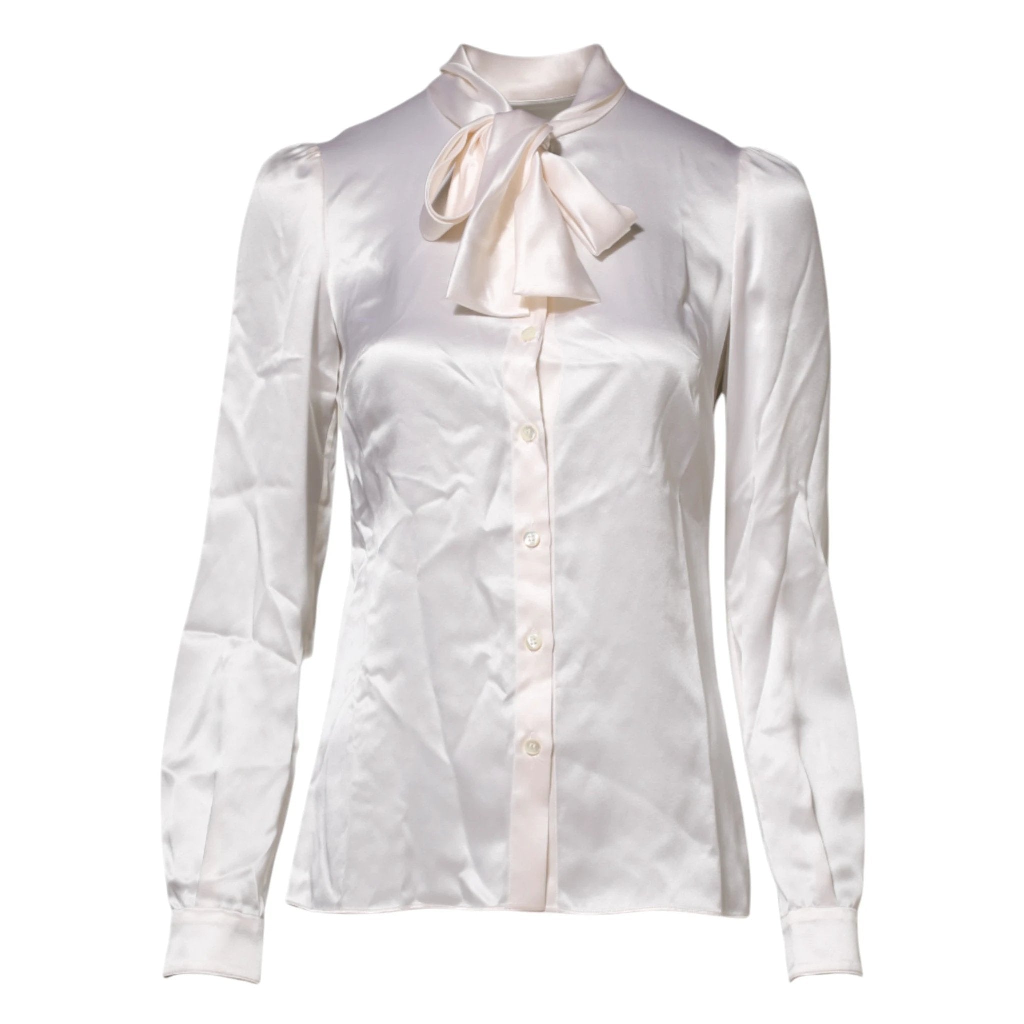 Dolce & Gabbana White Ascot Collar Long Sleeve Blouse Top by Dolce & Gabbana