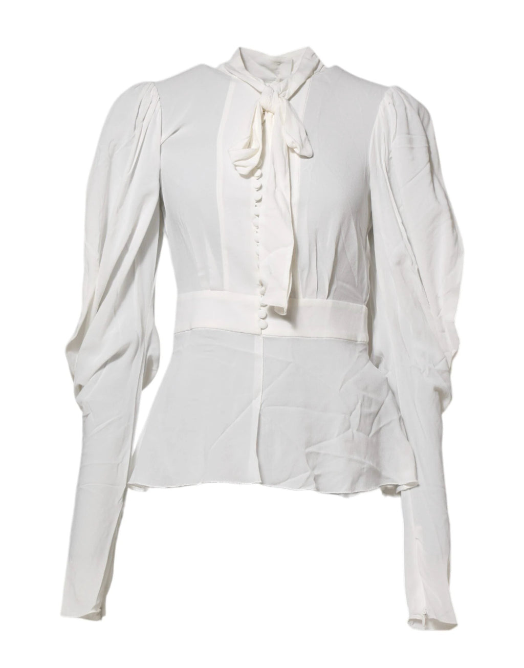 Dolce & Gabbana White Viscose Ascot Collar Long Sleeves Top by Dolce & Gabbana