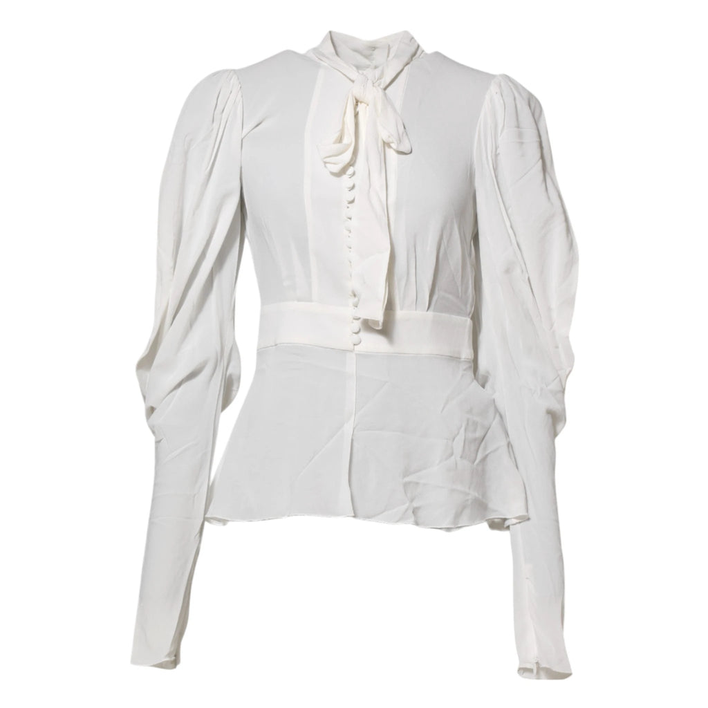 Dolce & Gabbana White Viscose Ascot Collar Long Sleeves Top by Dolce & Gabbana