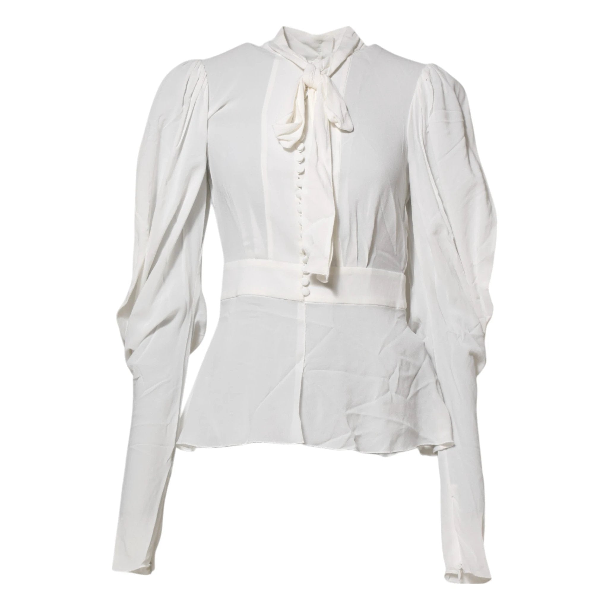Dolce & Gabbana White Viscose Ascot Collar Long Sleeves Top by Dolce & Gabbana