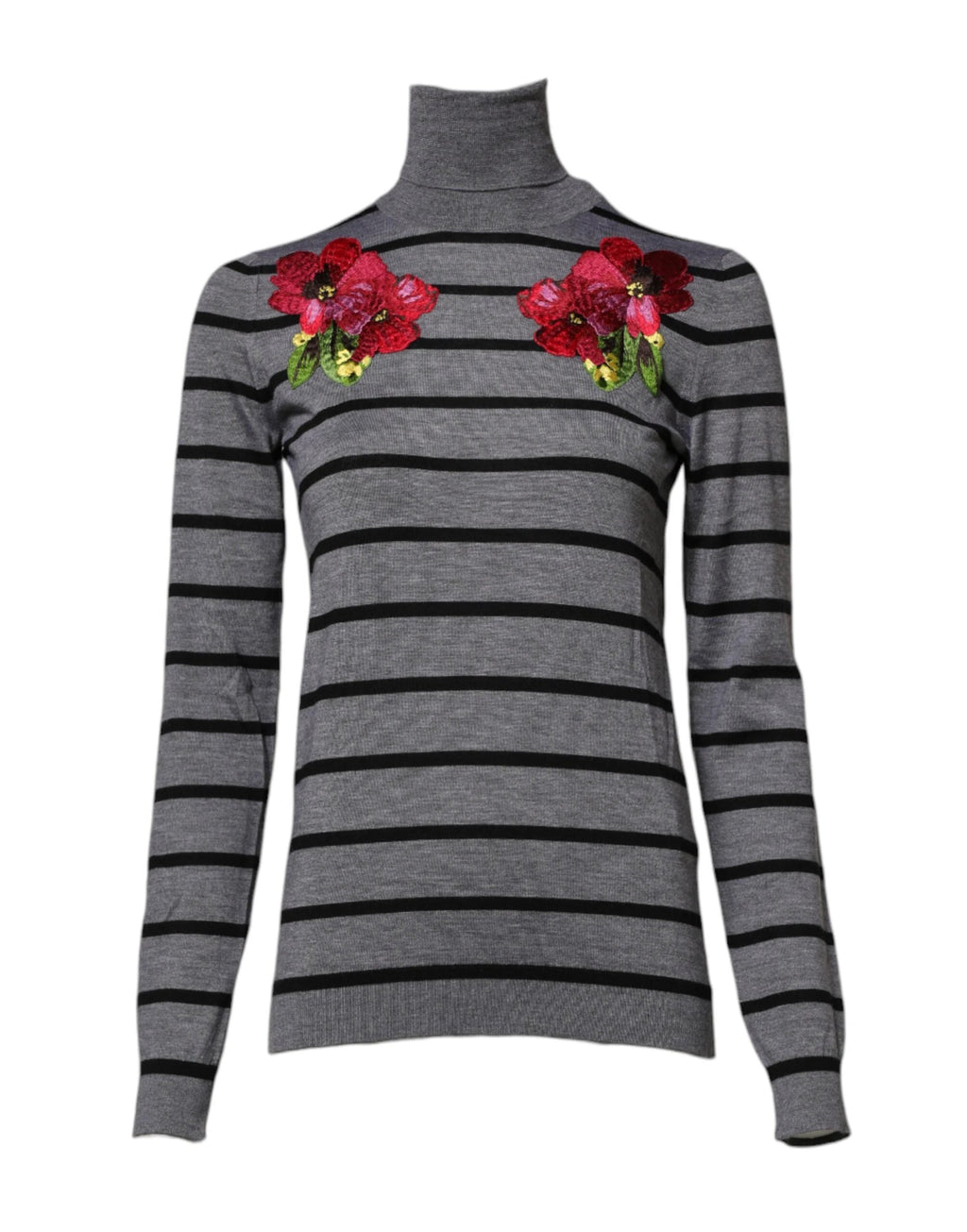 Dolce & Gabbana Gray Floral Embroidery Pullover Sweater by Dolce & Gabbana