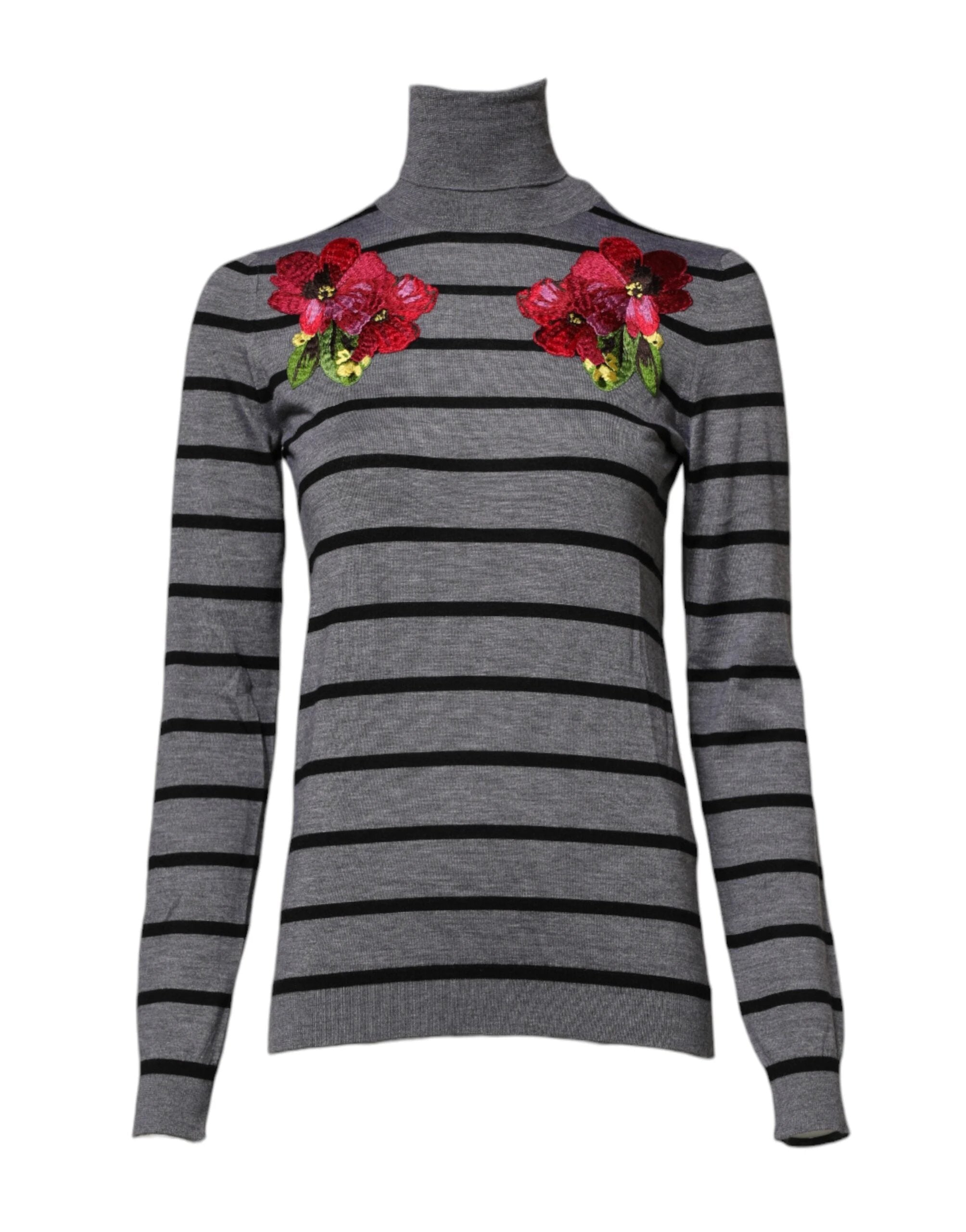 Dolce & Gabbana Gray Floral Embroidery Pullover Sweater by Dolce & Gabbana