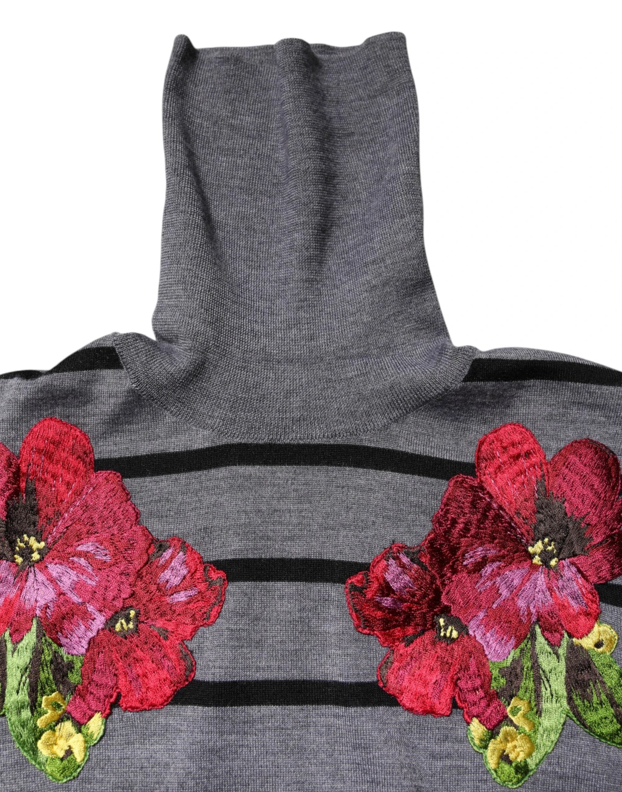 Dolce & Gabbana Gray Floral Embroidery Pullover Sweater by Dolce & Gabbana