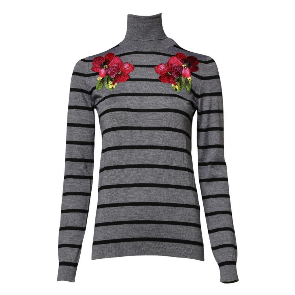 Dolce & Gabbana Gray Floral Embroidery Pullover Sweater by Dolce & Gabbana
