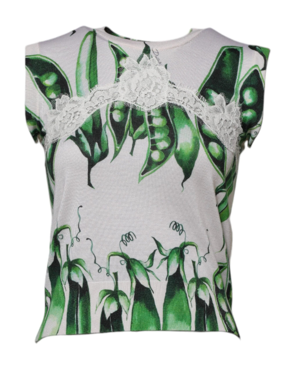 Dolce & Gabbana White Green Pea Print Sleeveless Blouse Top by Dolce & Gabbana