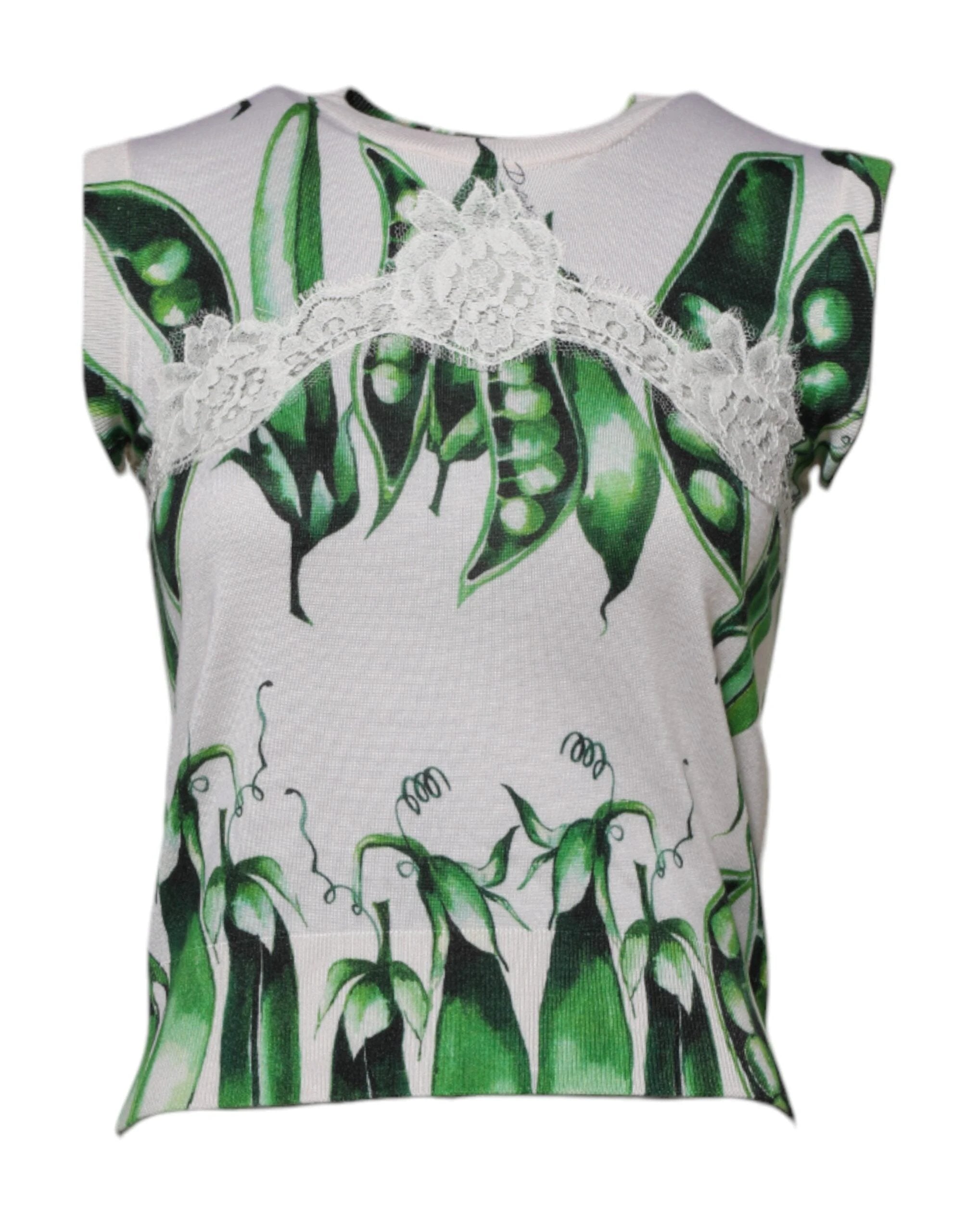 Dolce & Gabbana White Green Pea Print Sleeveless Blouse Top by Dolce & Gabbana