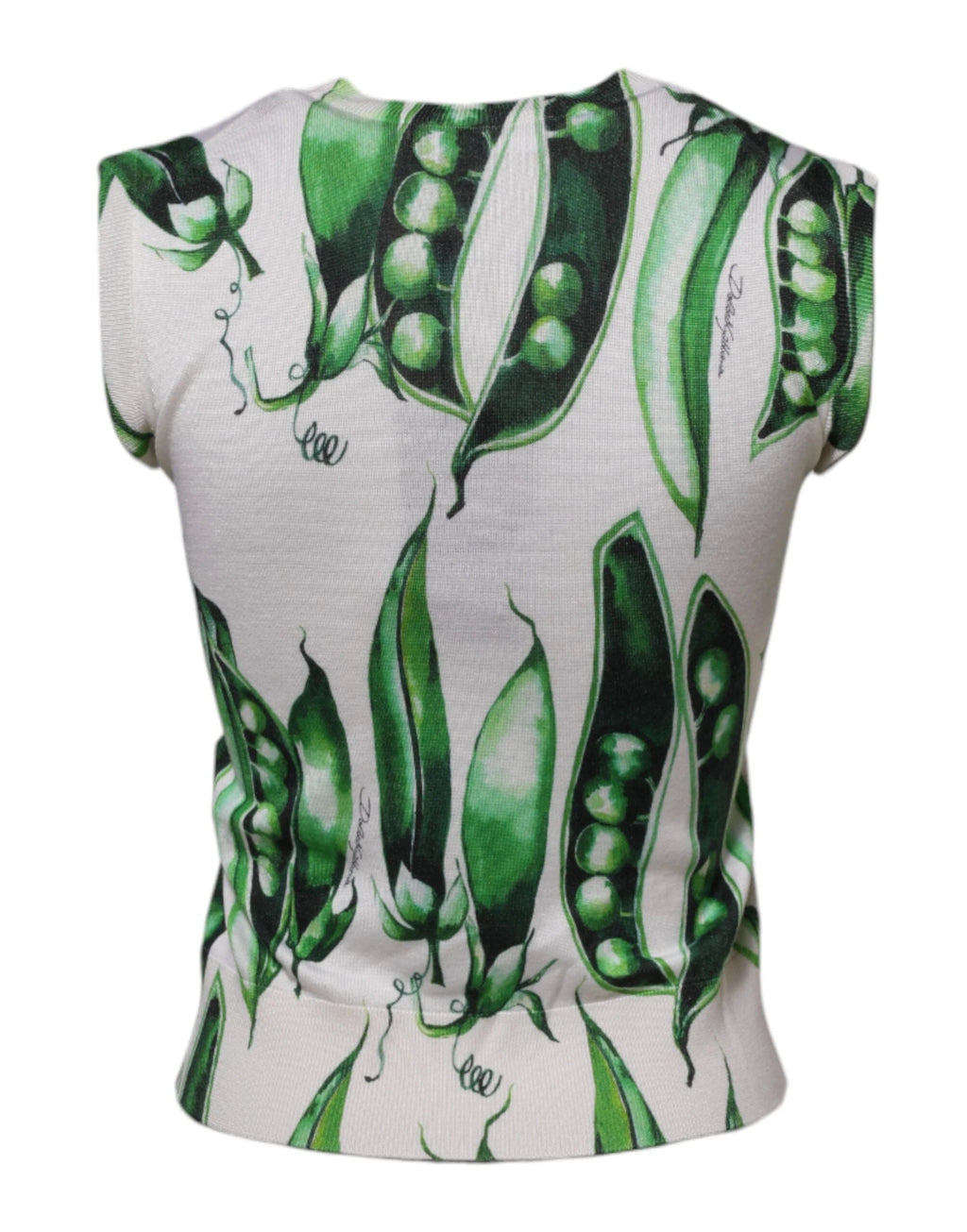 Dolce & Gabbana White Green Pea Print Sleeveless Blouse Top by Dolce & Gabbana