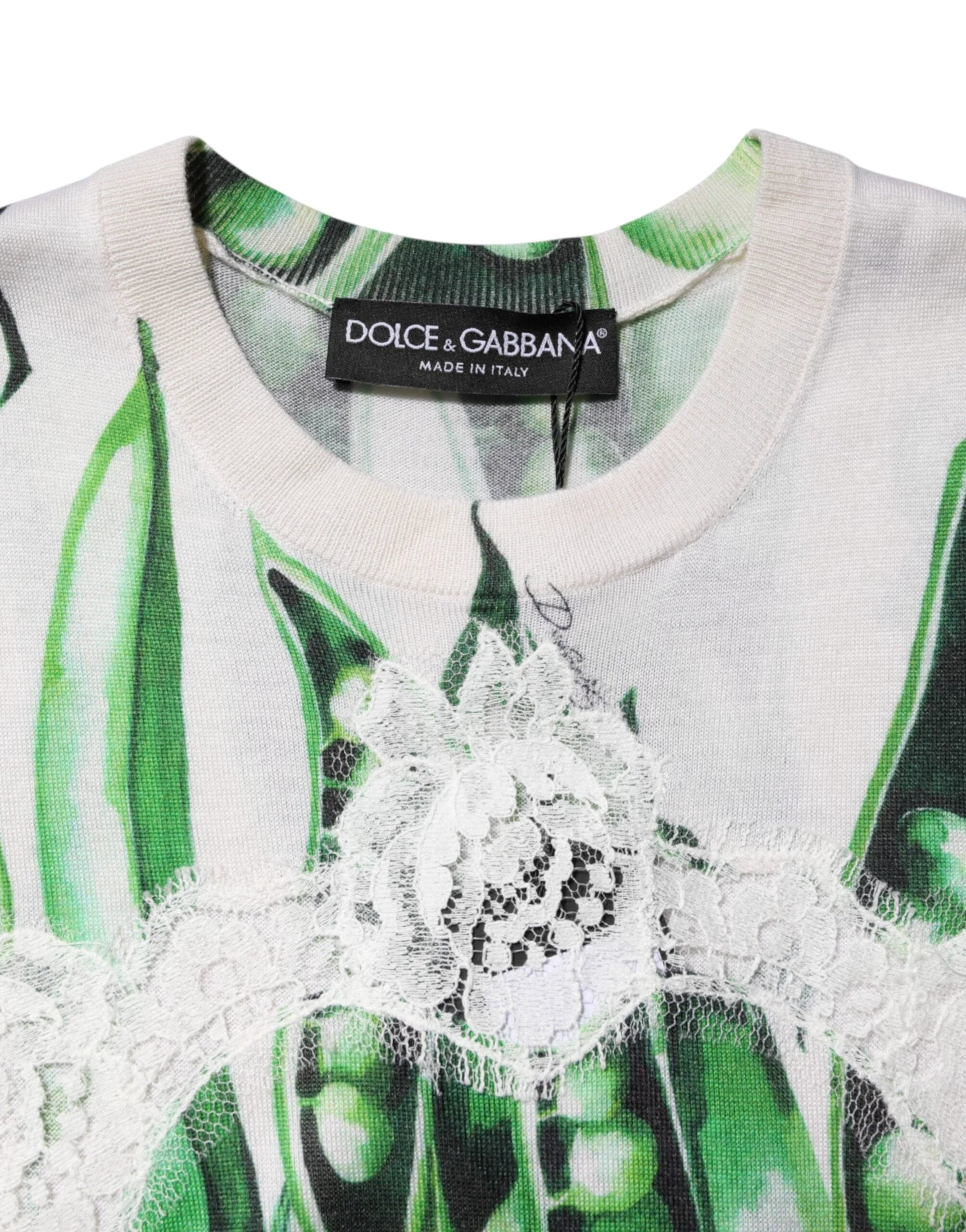 Dolce & Gabbana White Green Pea Print Sleeveless Blouse Top by Dolce & Gabbana