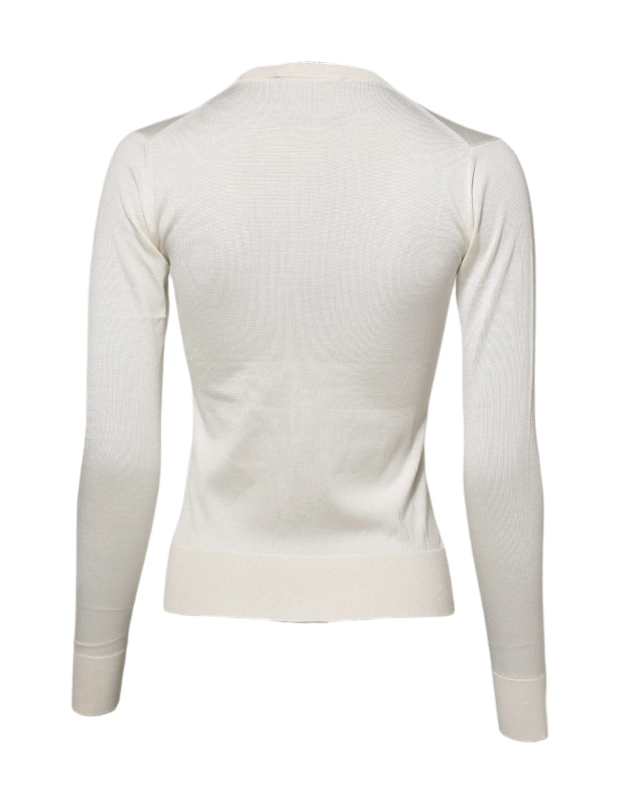 Dolce & Gabbana White Silk Lily Embellished Cardigan Sweater by Dolce & Gabbana
