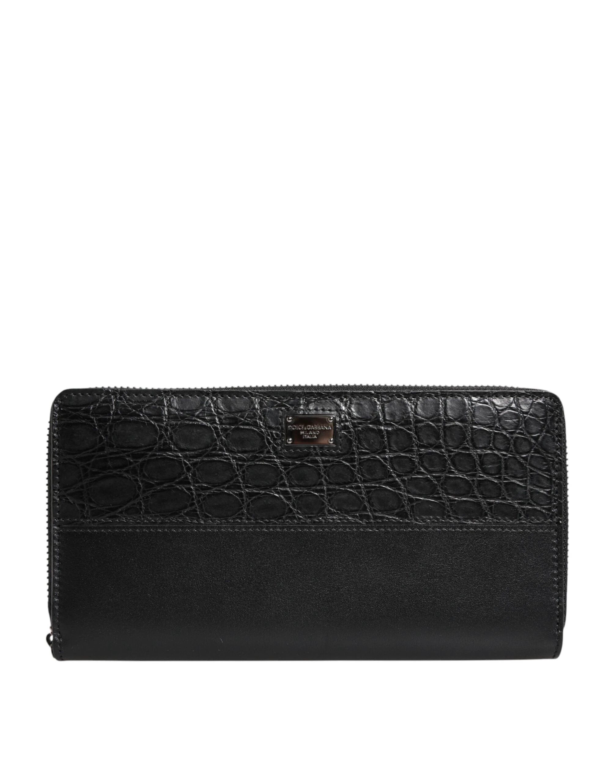 Dolce & Gabbana Black Leather Logo Plaque Zip Around Continental Wallet by Dolce & Gabbana