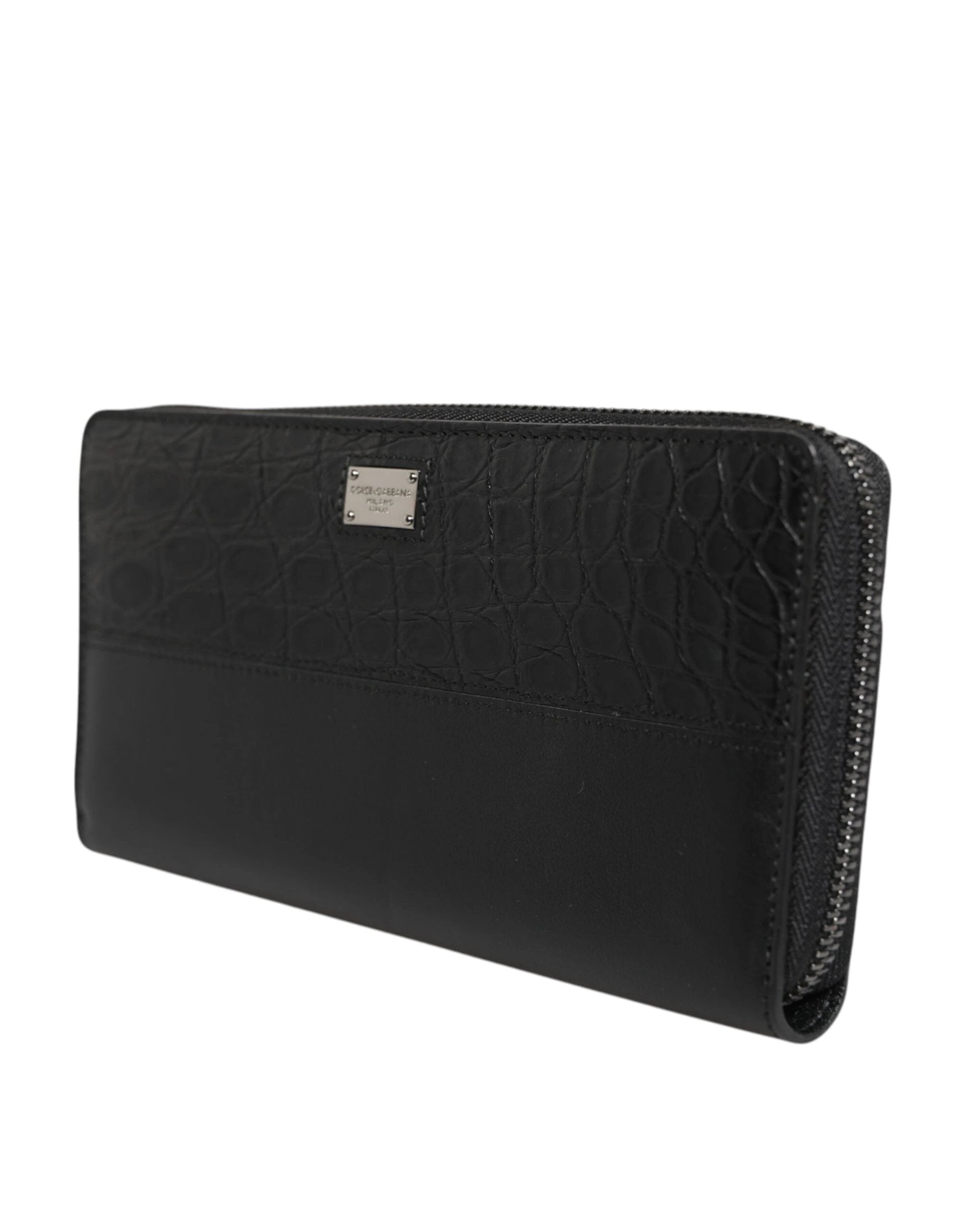 Dolce & Gabbana Black Leather Logo Plaque Zip Around Continental Wallet by Dolce & Gabbana