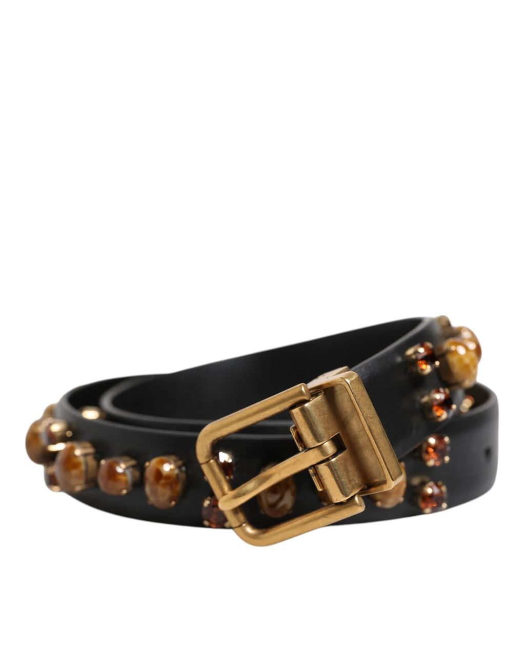 Dolce & Gabbana Black Leather Studded Gold Tone Buckle Belt by Dolce & Gabbana