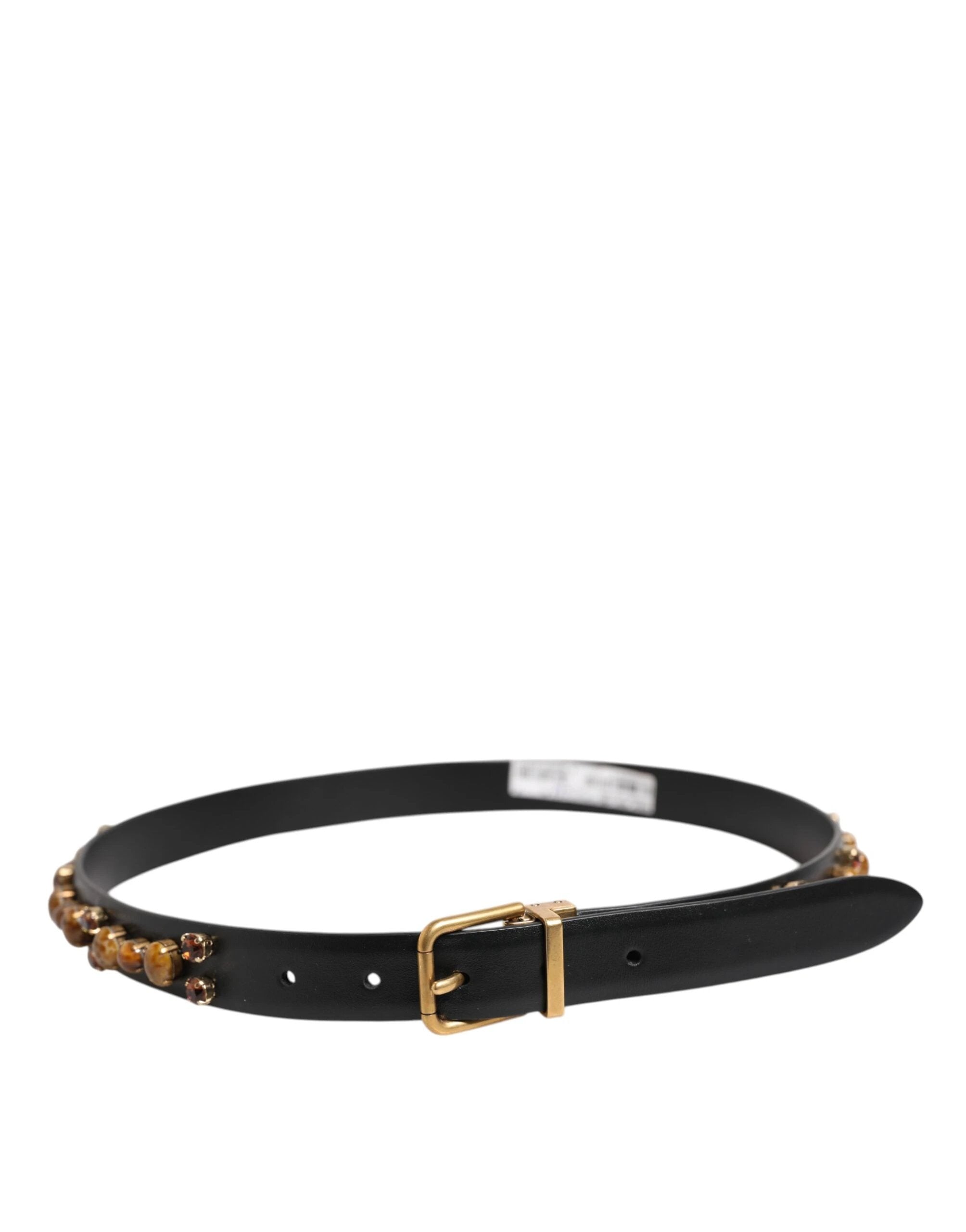 Dolce & Gabbana Black Leather Studded Gold Tone Buckle Belt by Dolce & Gabbana