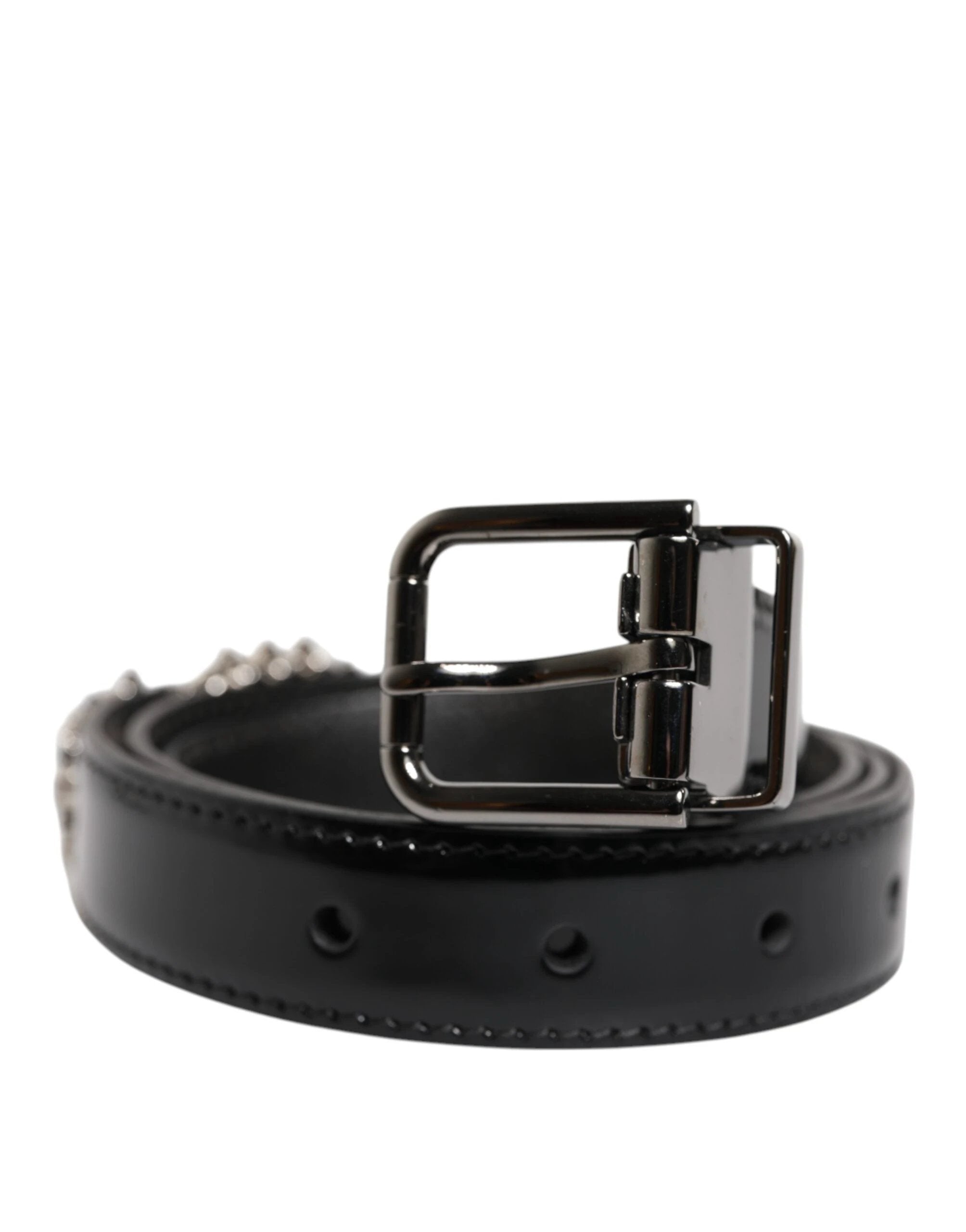 Dolce & Gabbana Black Embellished Metal Logo Buckle Belt by Dolce & Gabbana