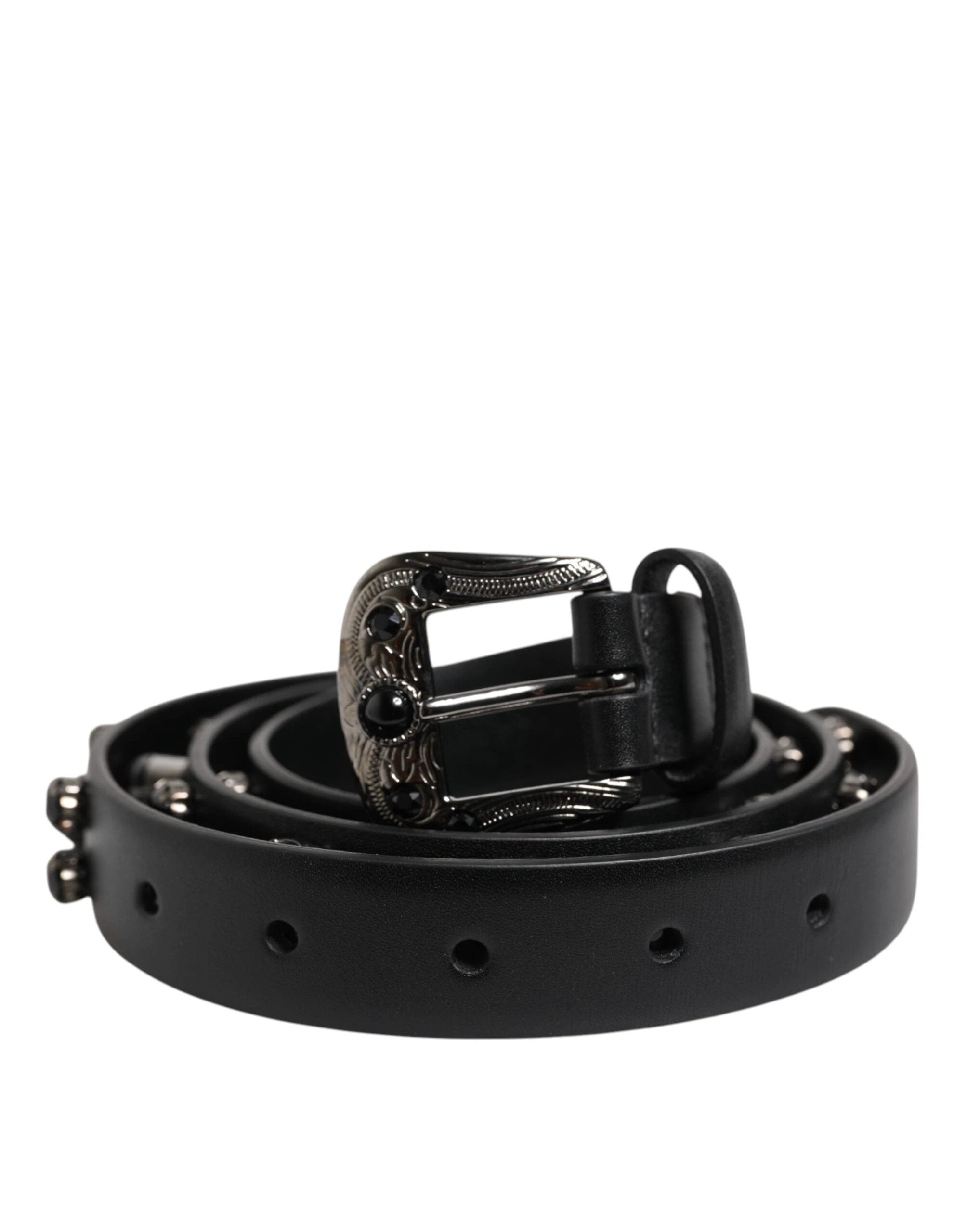 Dolce & Gabbana Black Studded Leather Metal Logo Buckle Belt by Dolce & Gabbana