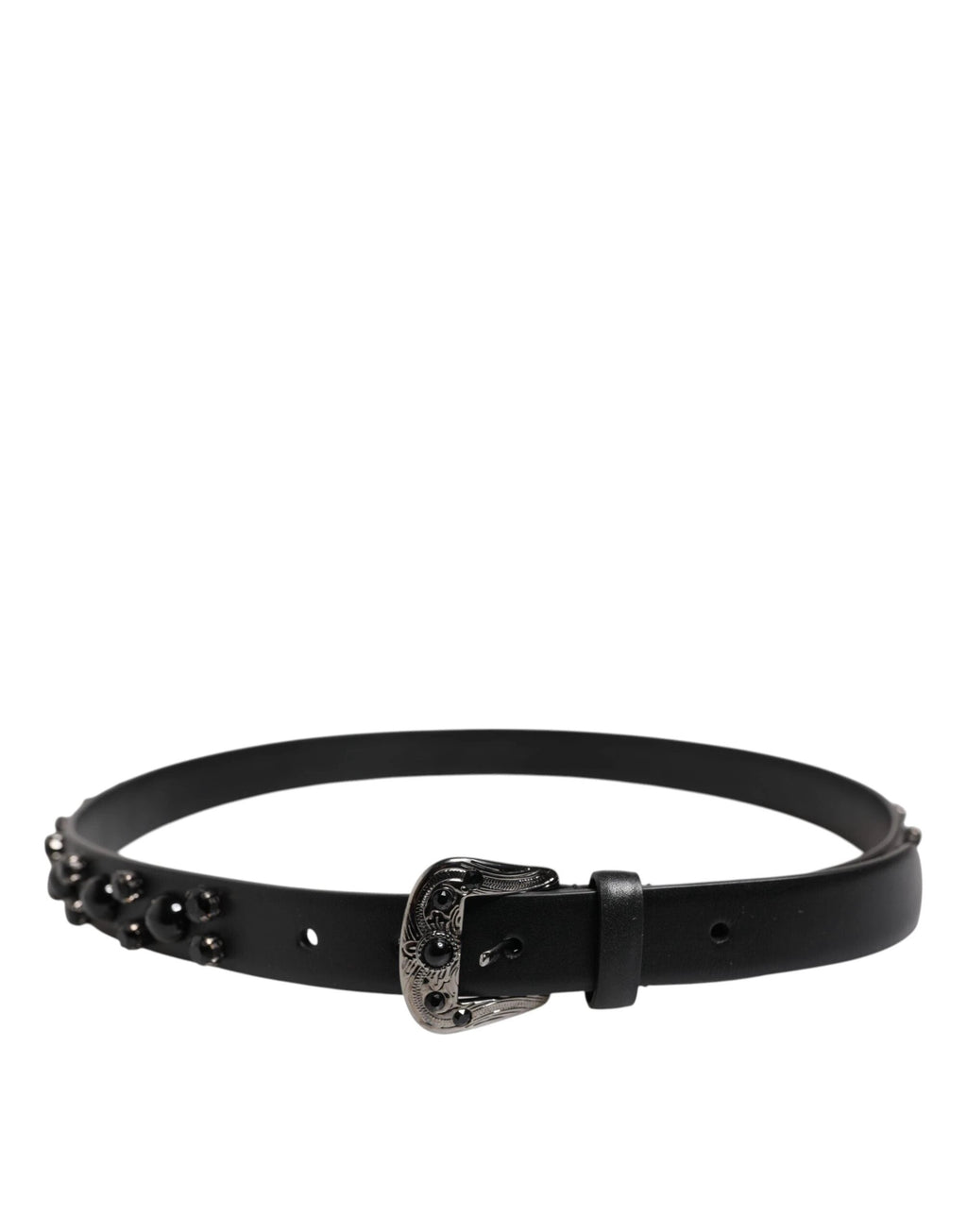 Dolce & Gabbana Black Studded Leather Metal Logo Buckle Belt by Dolce & Gabbana