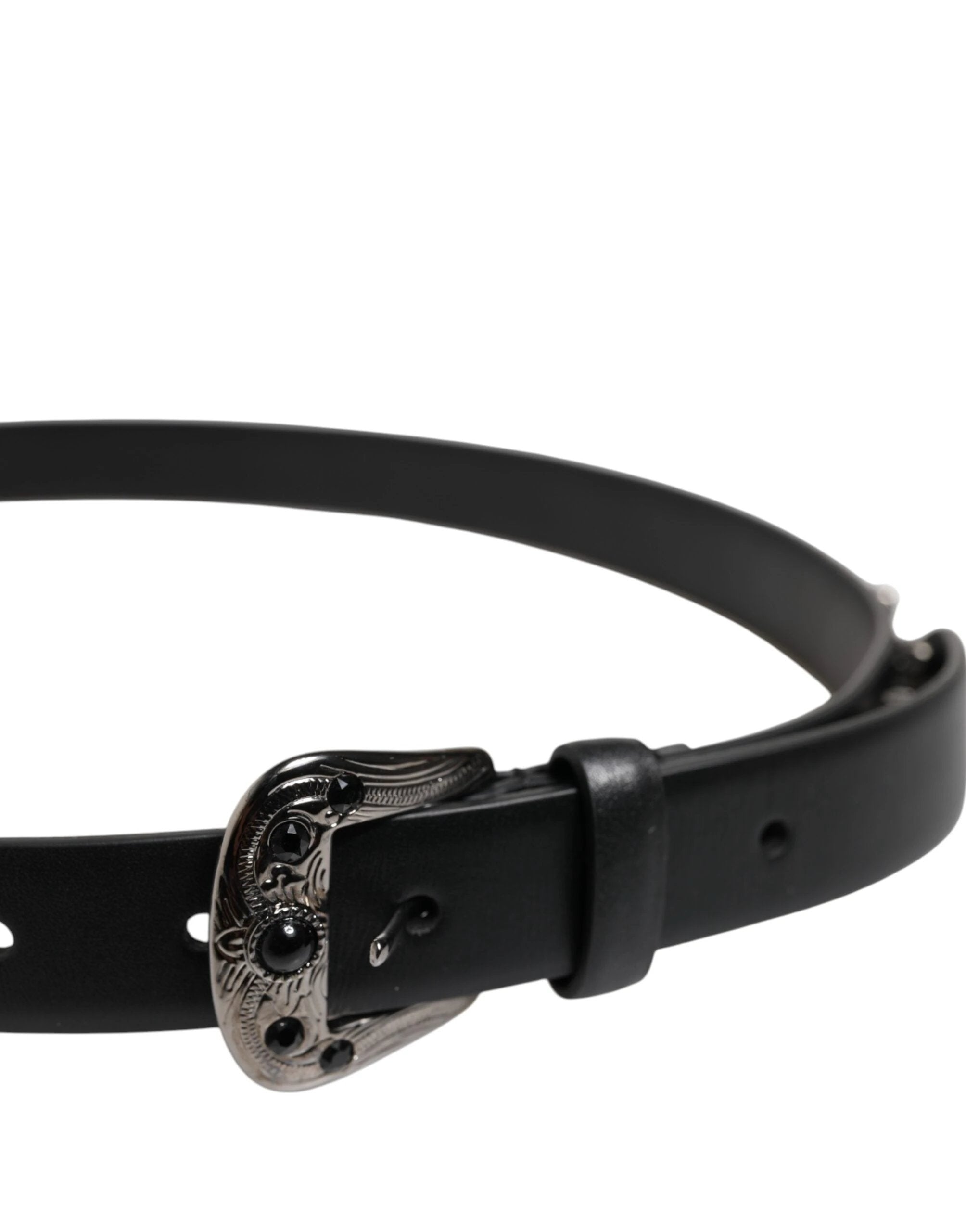 Dolce & Gabbana Black Studded Leather Metal Logo Buckle Belt by Dolce & Gabbana