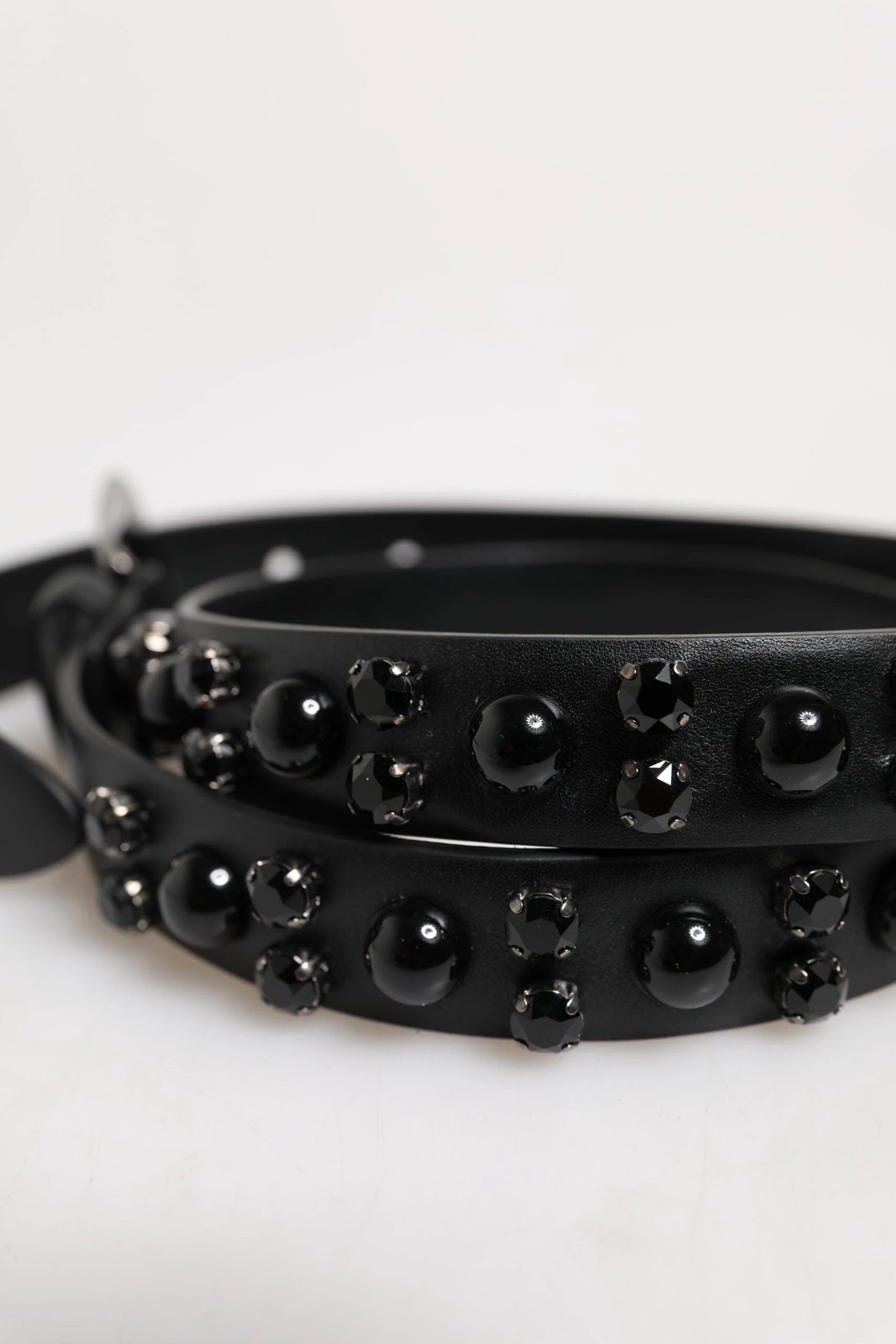 Dolce & Gabbana Black Studded Leather Metal Logo Buckle Belt by Dolce & Gabbana