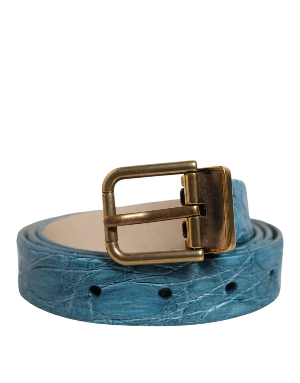 Dolce & Gabbana Blue Leather Classic Gold Metal Buckle Belt by Dolce & Gabbana