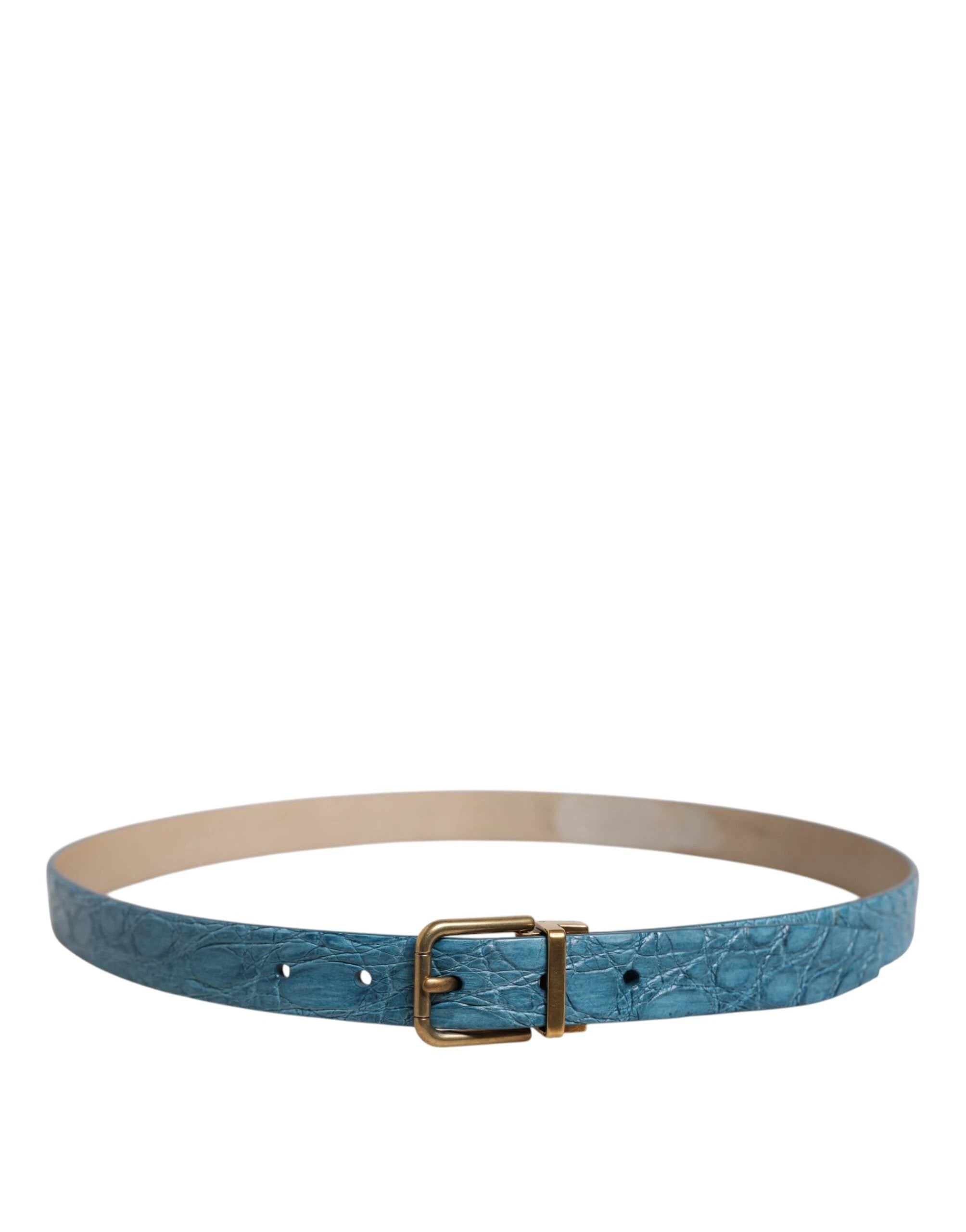 Dolce & Gabbana Blue Leather Classic Gold Metal Buckle Belt by Dolce & Gabbana