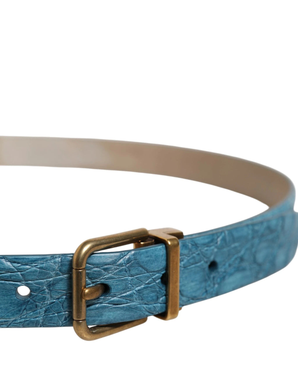 Dolce & Gabbana Blue Leather Classic Gold Metal Buckle Belt by Dolce & Gabbana