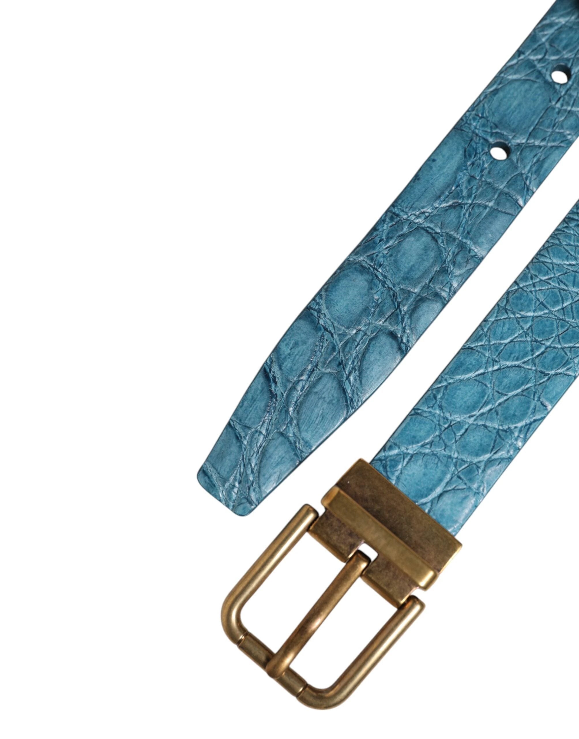 Dolce & Gabbana Blue Leather Classic Gold Metal Buckle Belt by Dolce & Gabbana