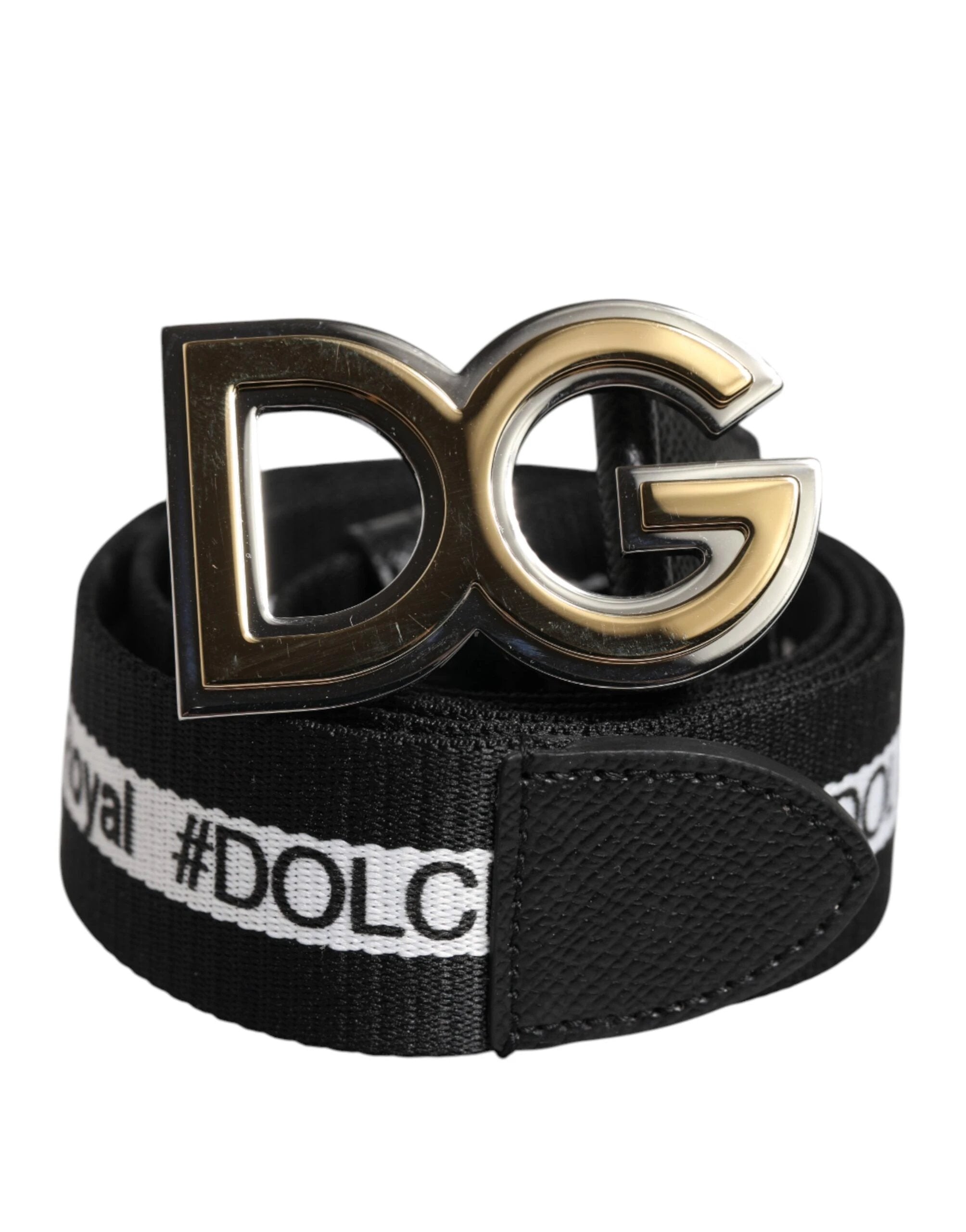Dolce & Gabbana Black Cotton Metal DG Logo Gold Buckle Belt by Dolce & Gabbana