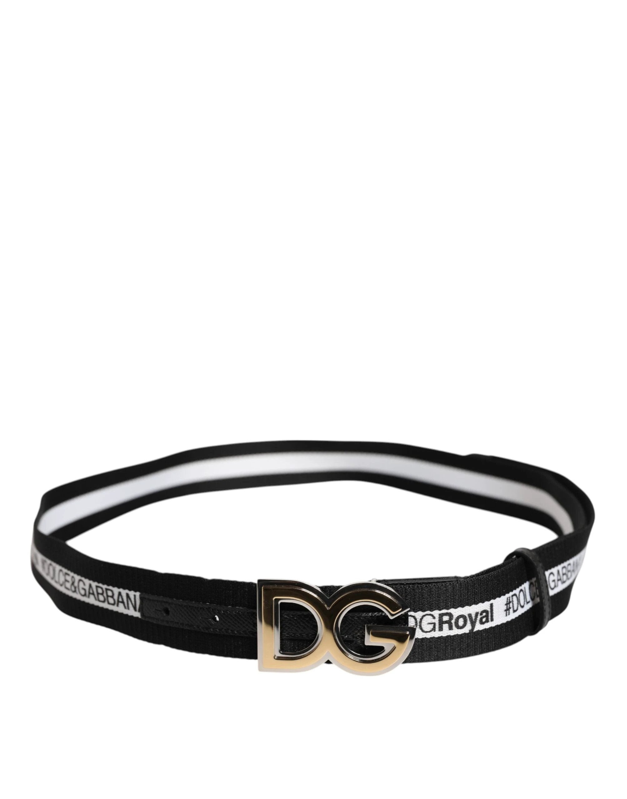 Dolce & Gabbana Black Cotton Metal DG Logo Gold Buckle Belt by Dolce & Gabbana