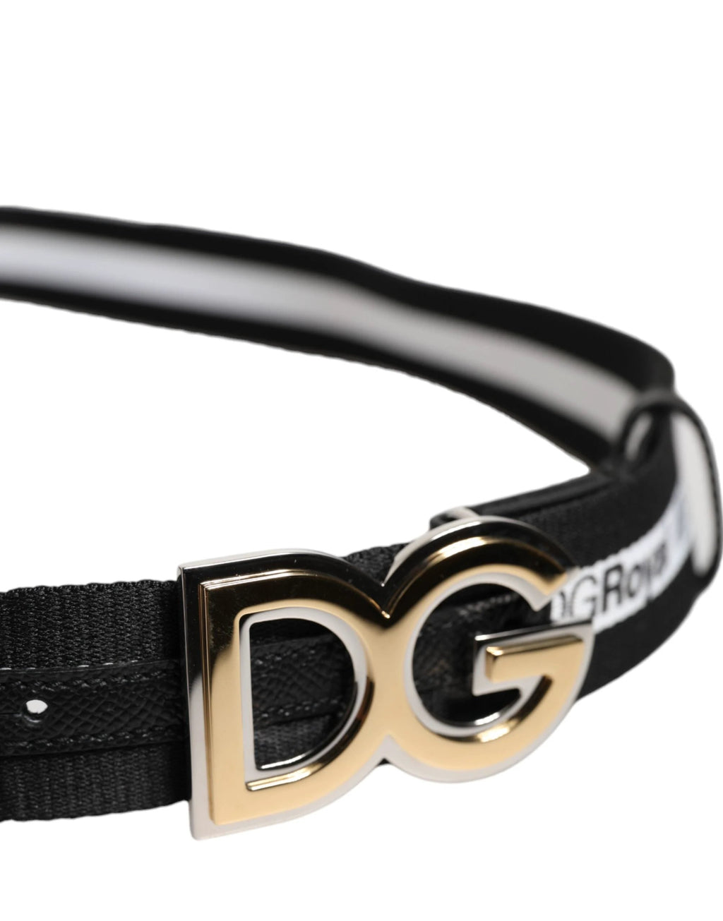 Dolce & Gabbana Black Cotton Metal DG Logo Gold Buckle Belt by Dolce & Gabbana
