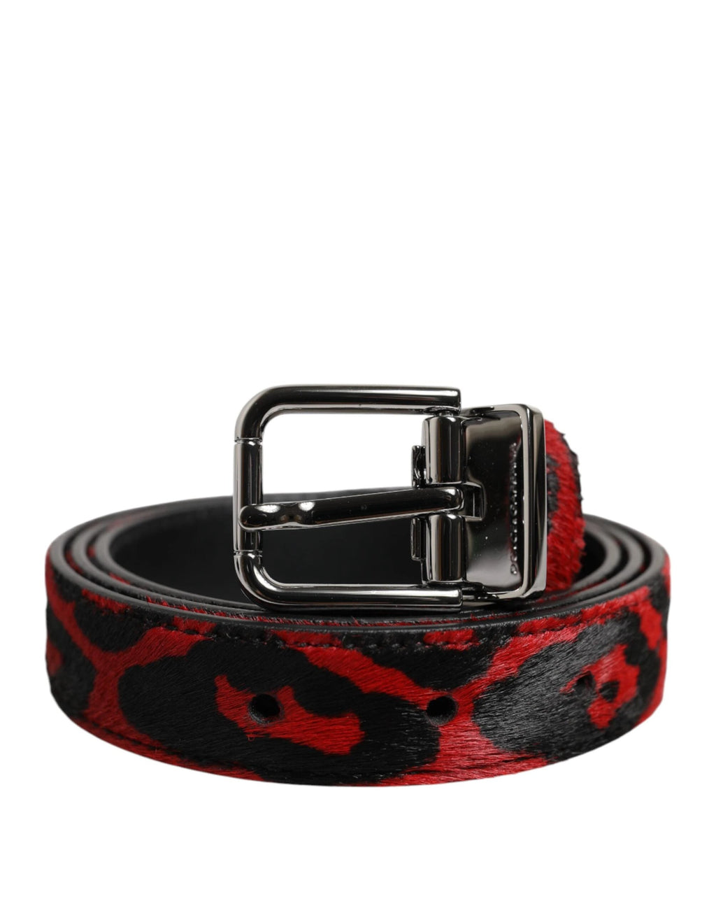 Dolce & Gabbana Black Red Leopard Silver Metal Buckle Belt by Dolce & Gabbana