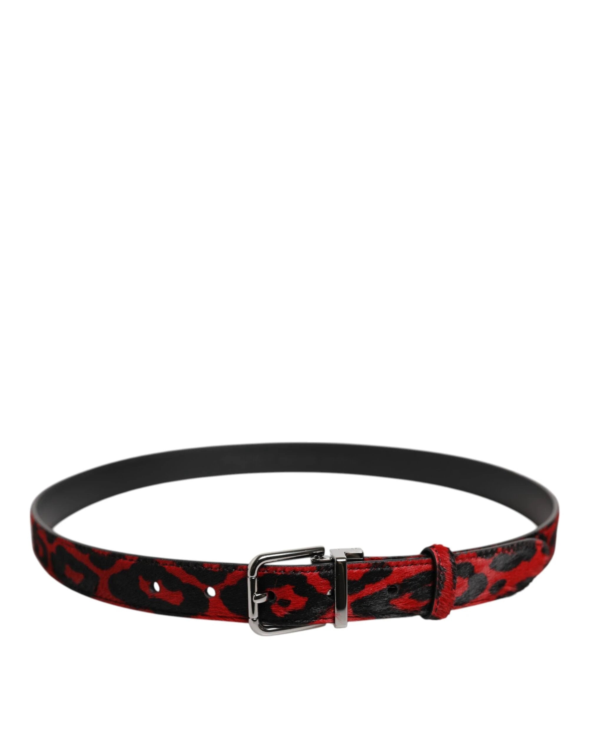 Dolce & Gabbana Black Red Leopard Silver Metal Buckle Belt by Dolce & Gabbana