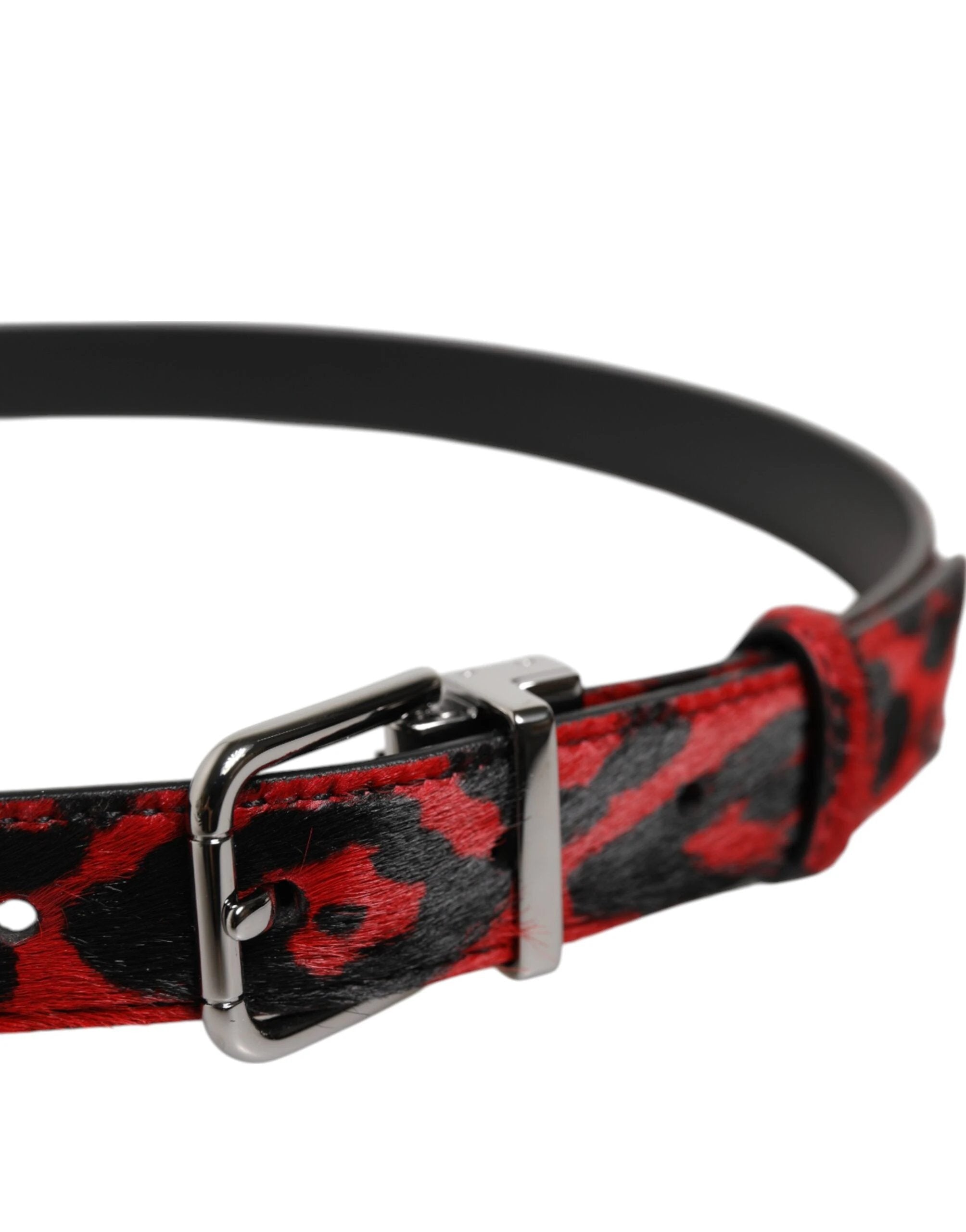 Dolce & Gabbana Black Red Leopard Silver Metal Buckle Belt by Dolce & Gabbana