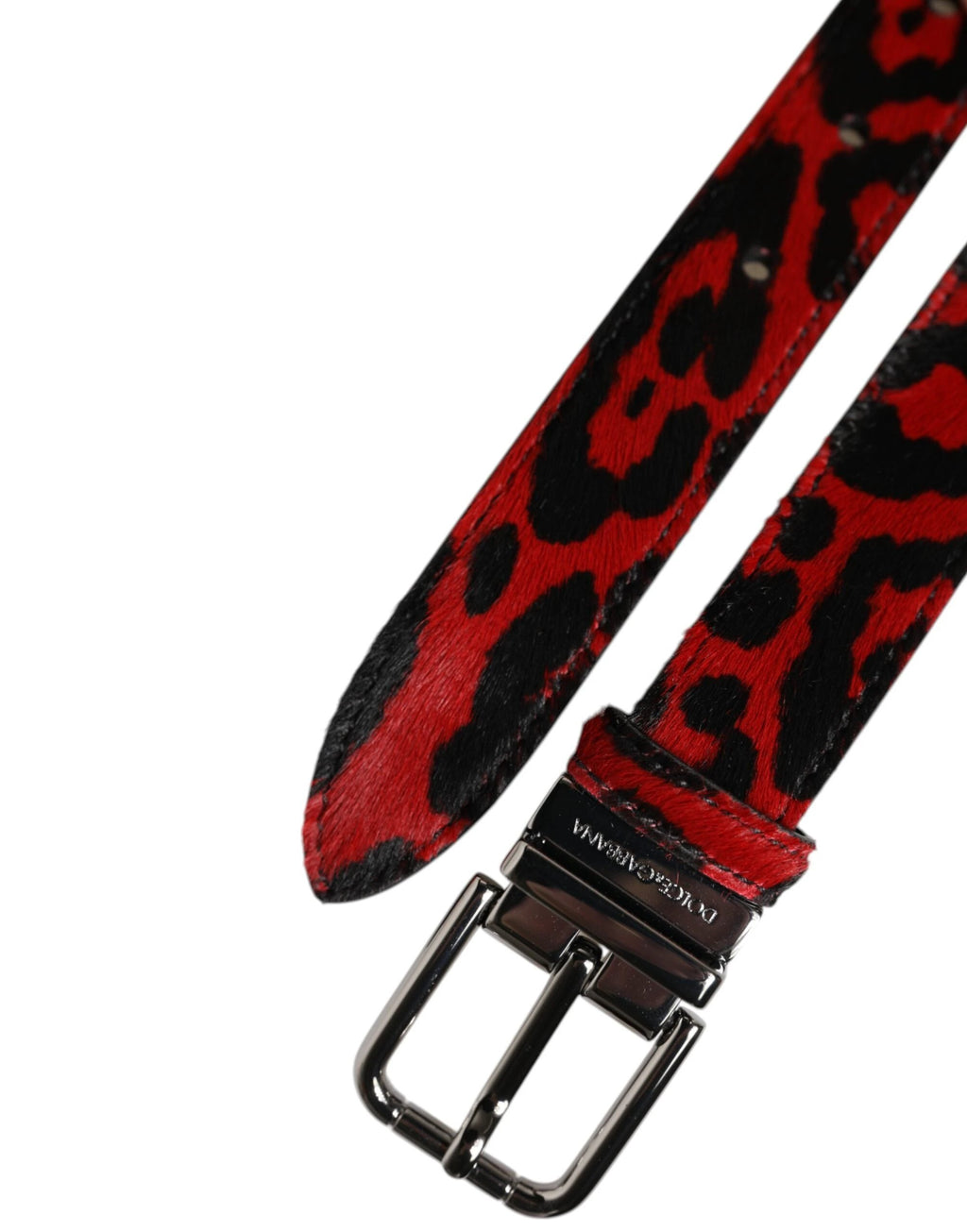 Dolce & Gabbana Black Red Leopard Silver Metal Buckle Belt by Dolce & Gabbana
