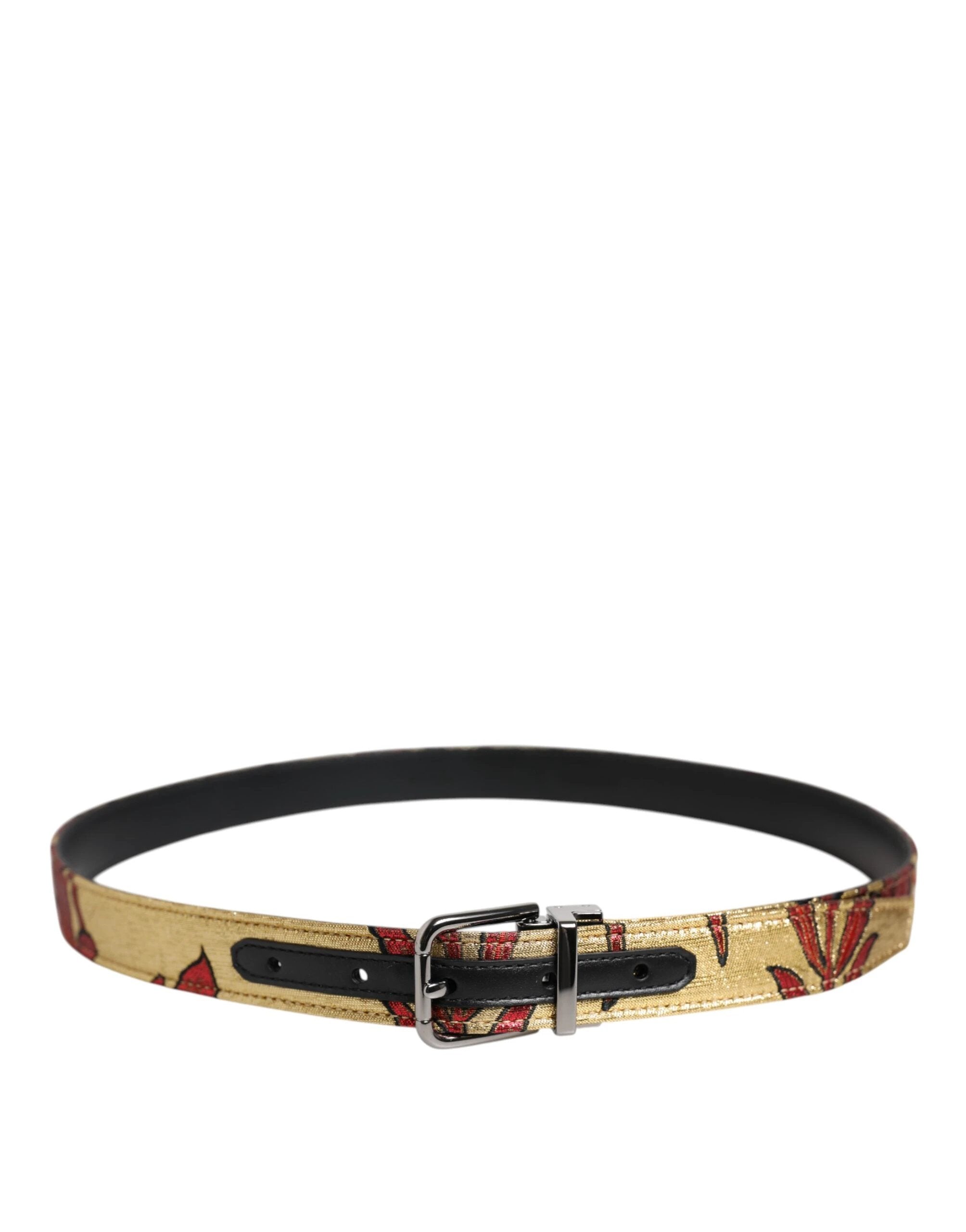 Dolce & Gabbana Gold Floral Jacquard Silver Metal Buckle Belt by Dolce & Gabbana