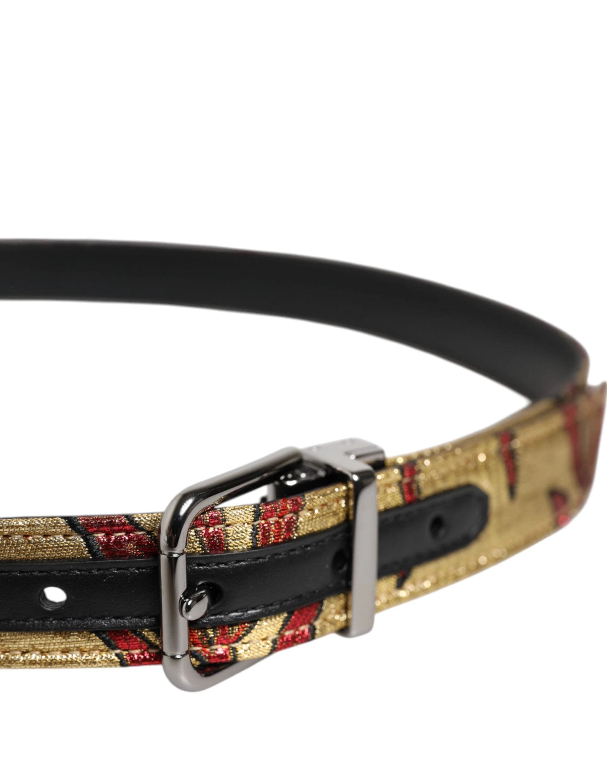 Dolce & Gabbana Gold Floral Jacquard Silver Metal Buckle Belt by Dolce & Gabbana