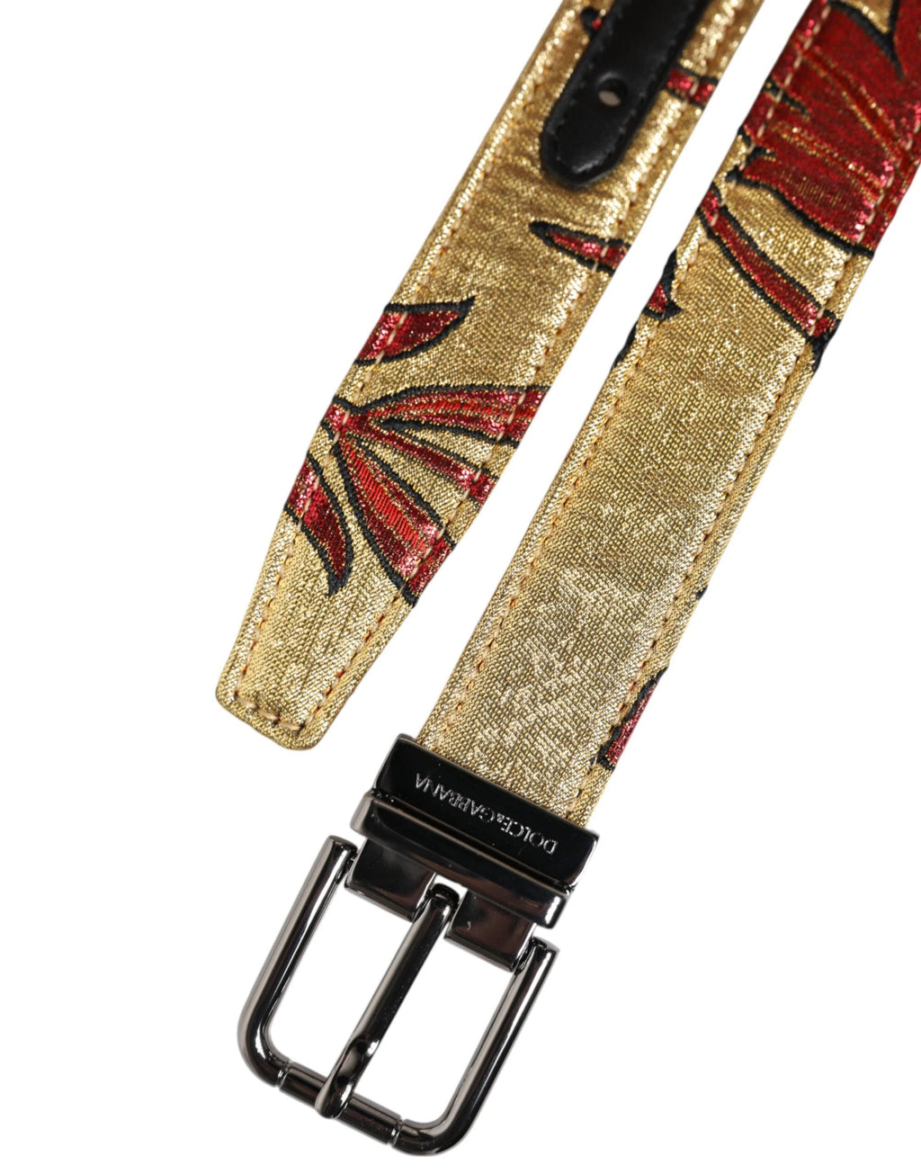 Dolce & Gabbana Gold Floral Jacquard Silver Metal Buckle Belt by Dolce & Gabbana